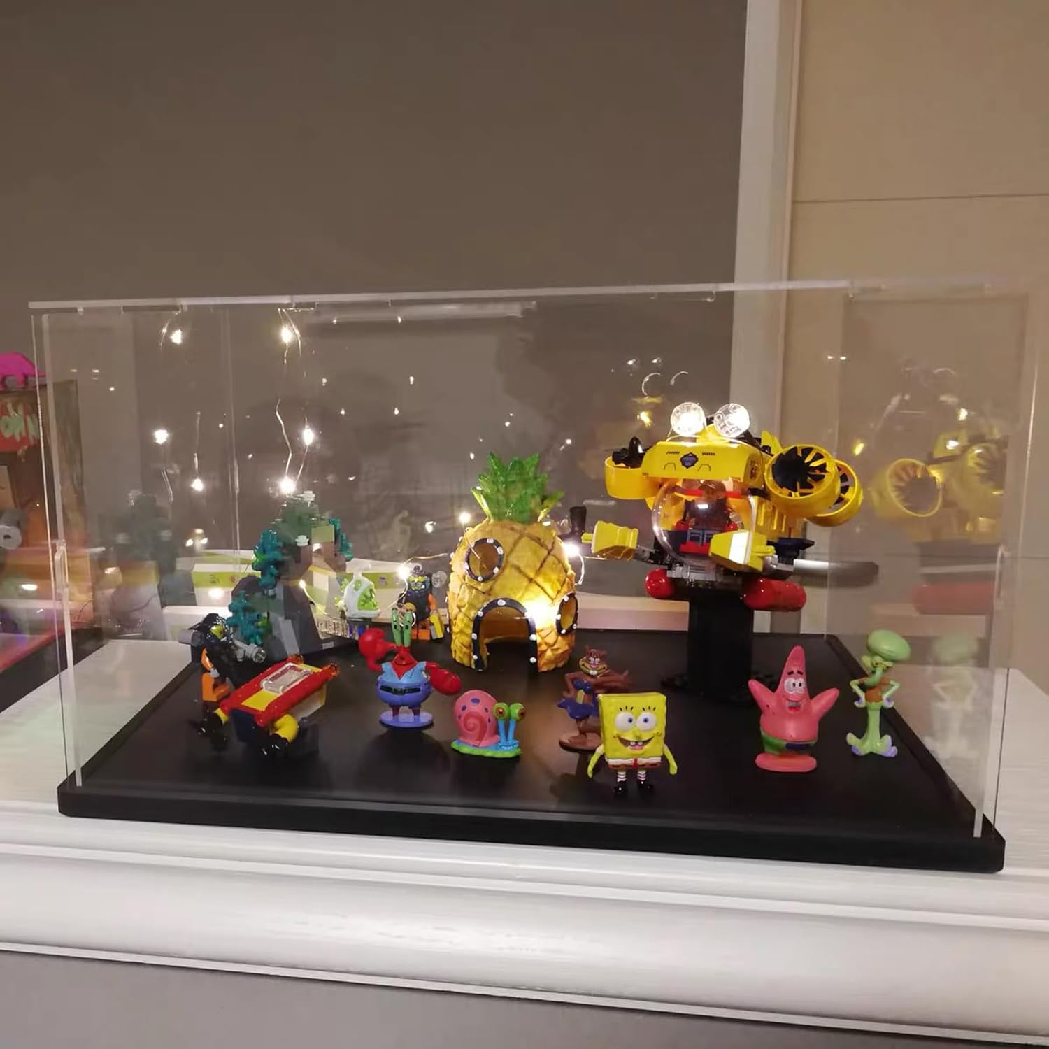 Wholesale OEM ODM Clear Acrylic Display Case for Collectibles Assemble Transparent Acrylic Box Dustproof Protection Showcase with Black Wood-Plastic Base and Lamp Beads,Inside 7.9x3.9x3.9inch Factory & Supplier