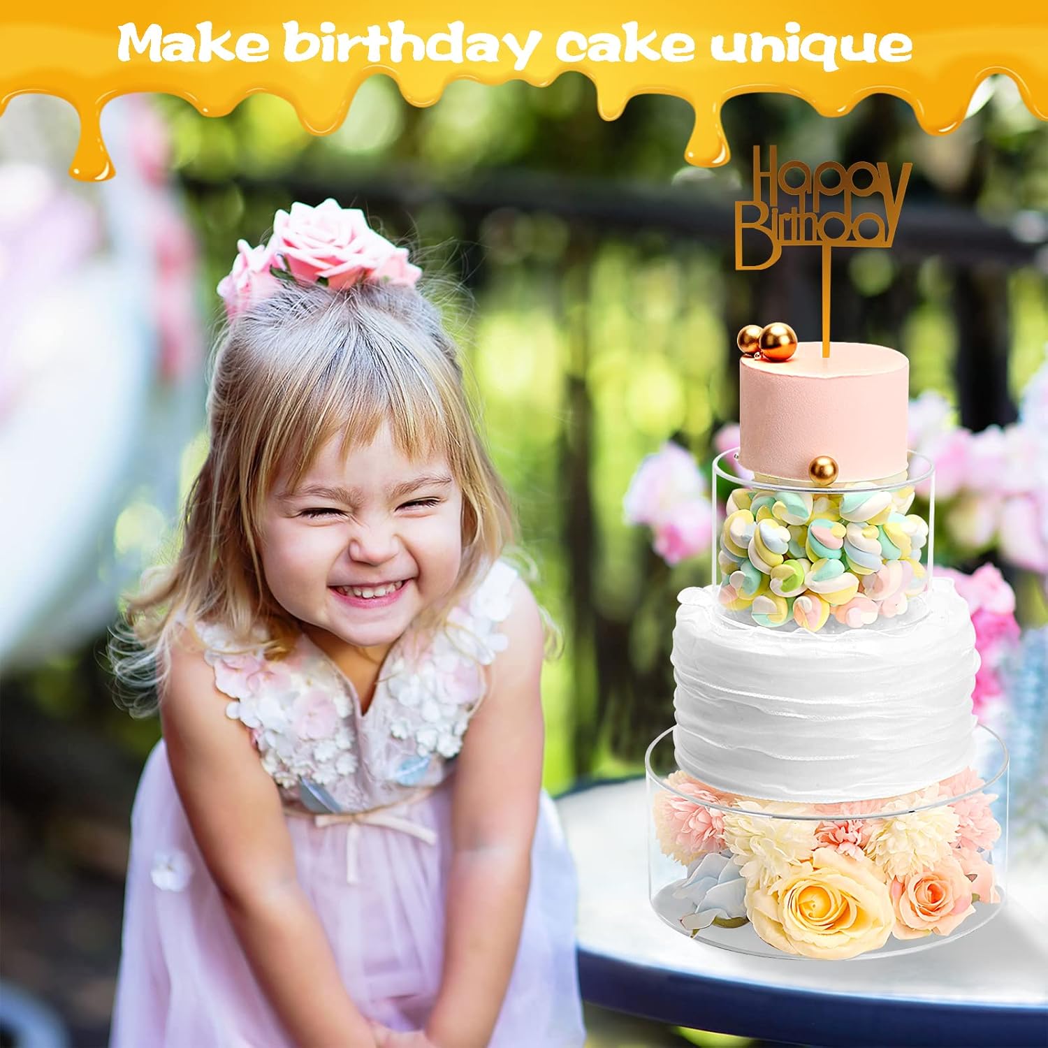 Private Label Choowin 2 Pcs Acrylic Cake Stand with Lid - Fillable, Floating, Clear, Round Cake Stand for Birthday & Wedding & Party (12 inch, 8 inch) Wholesale Manufacturer