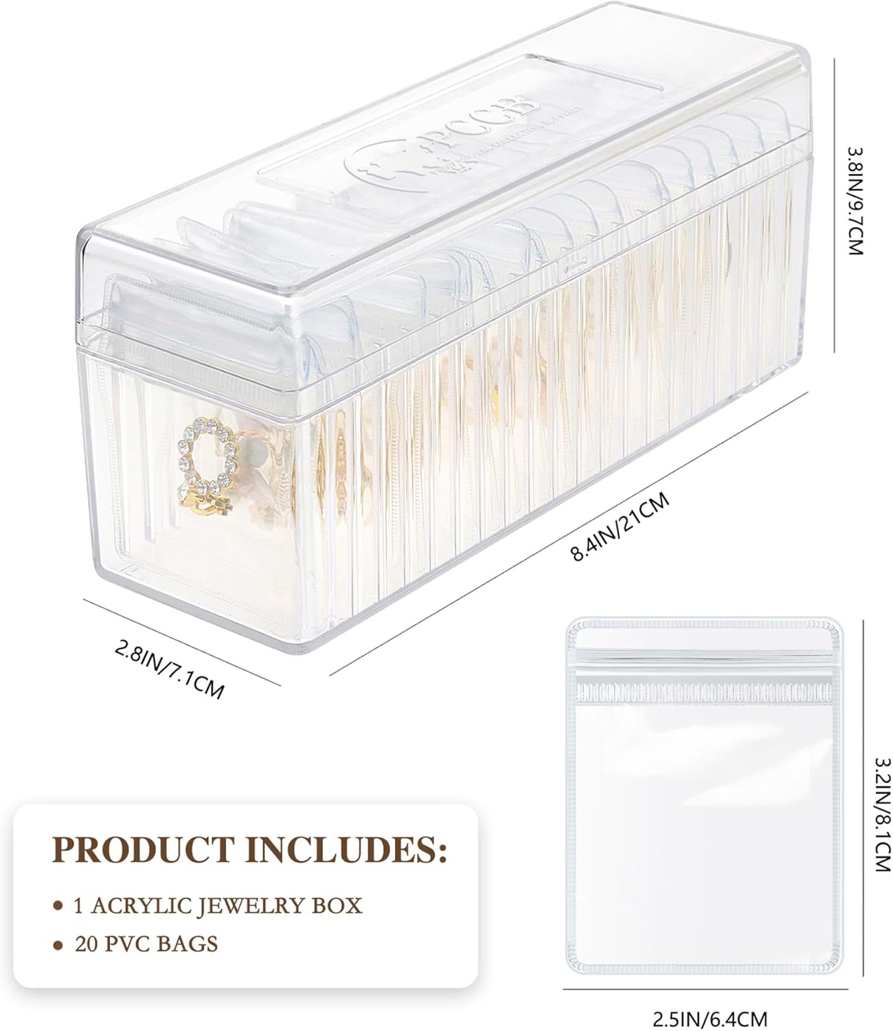 Direct Manufacturer Acrylic Jewelry Box Organizer, Clear Jewelry Organizer and Storage with 20 Portable Anti Tarnish Jewelry bags, Travel Jewelry Case for Earrings/Rings/Necklaces Gifts for Women Girls, Clear Low MOQ