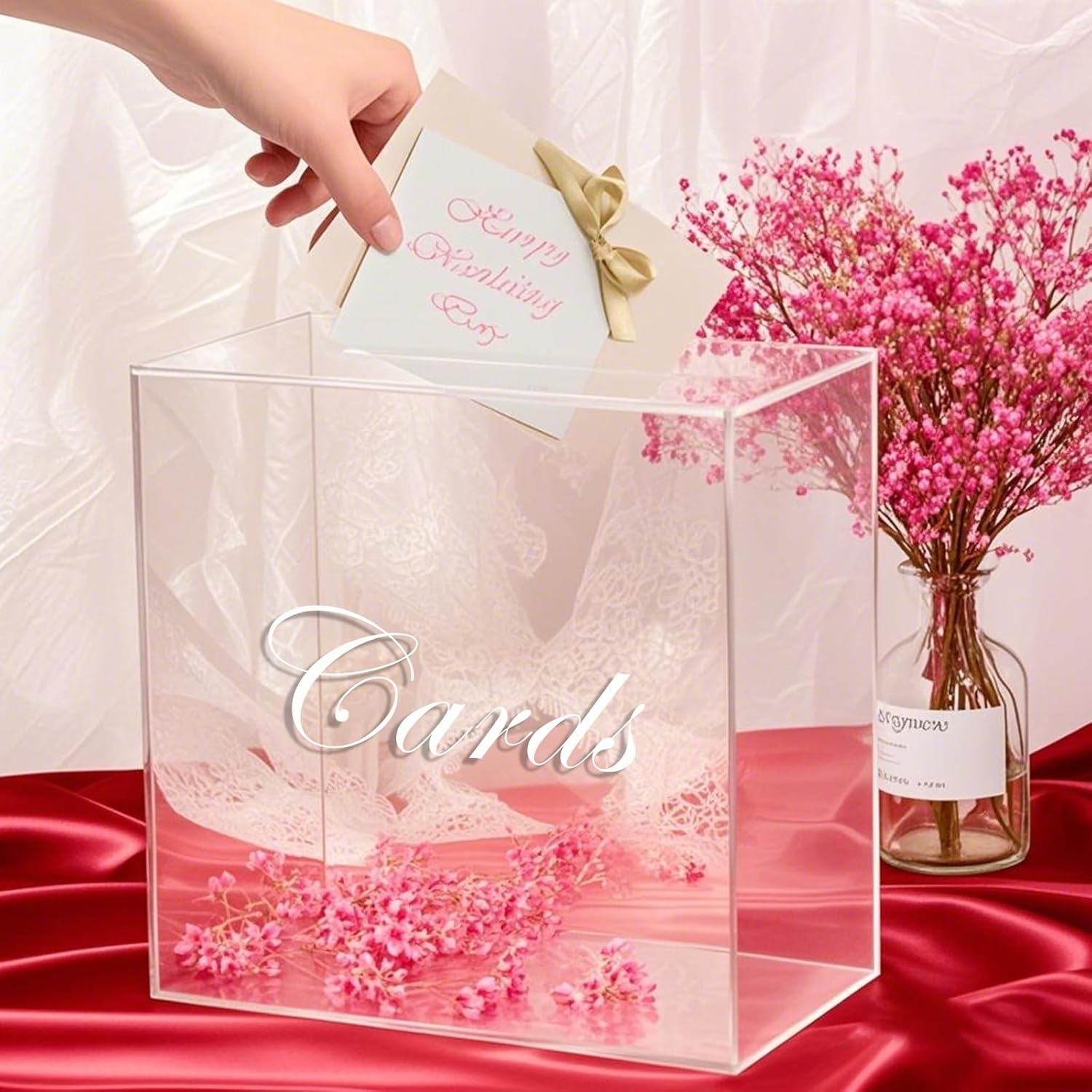 Private Label Large Clear Acrylic Wedding Card Box with Slot and Pen, 10x10x5 inch Wedding Receptions Wishing Well Money Box, DIY Card Box for Party, Graduation, Bridal Shower, Birthday (Clear) Wholesale Manufacturer
