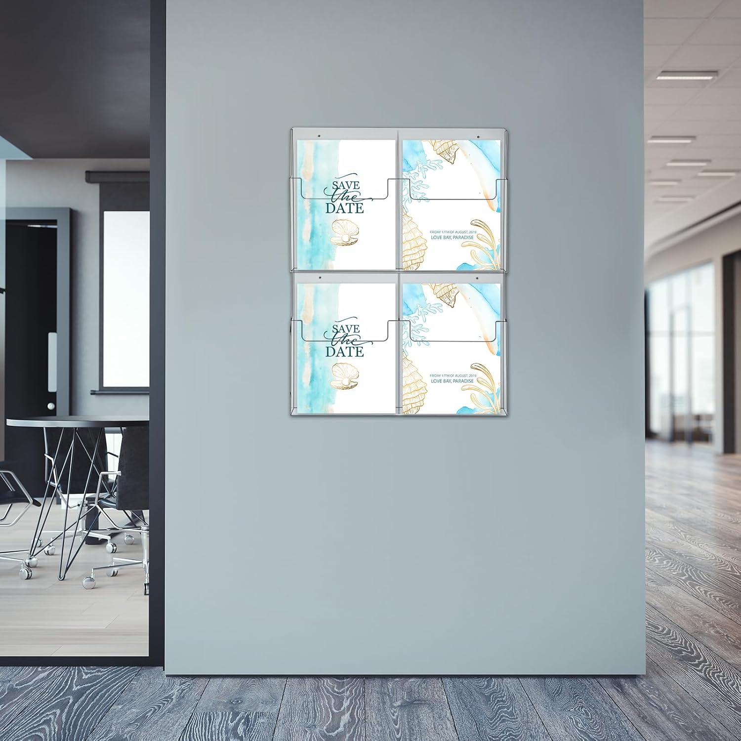 Wholesale Barydat 4 Pocket Acrylic Brochure Holder Wall Mount Clear Pamphlet Holder Plastic Trifold Multi Slot Flyer Rack Magazine Literature Display Stand Wall Hanging Organizer for Office Menu Advertise China Factory Bulk Supply
