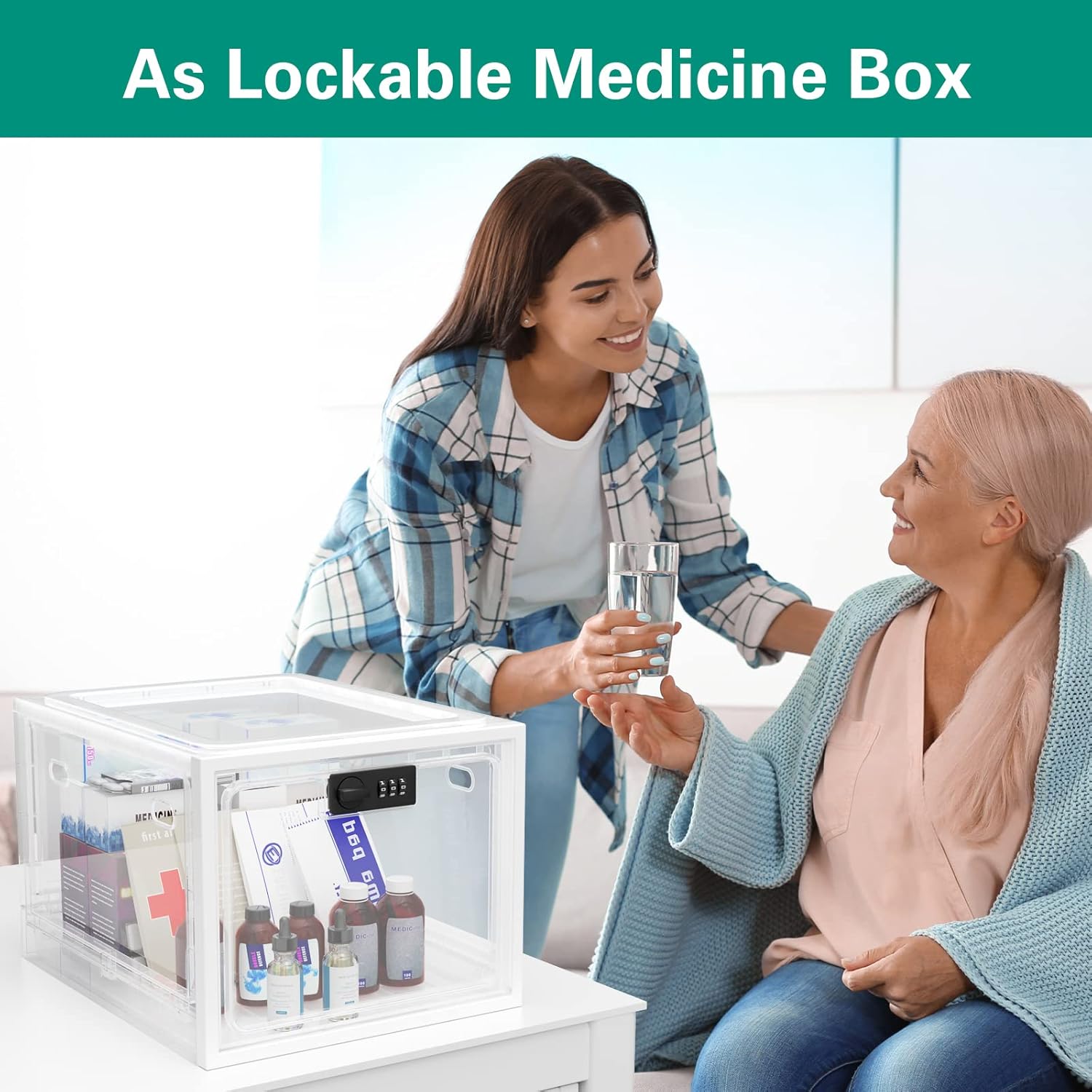 Private Label iBune Large Lock Box for Medication, Medicine Lock Box, Lockable Storage Box Medicine Box with Lock Fridge Snack Locker Food Phone Lock Boxes for Personal Items, White Custom Mold Development