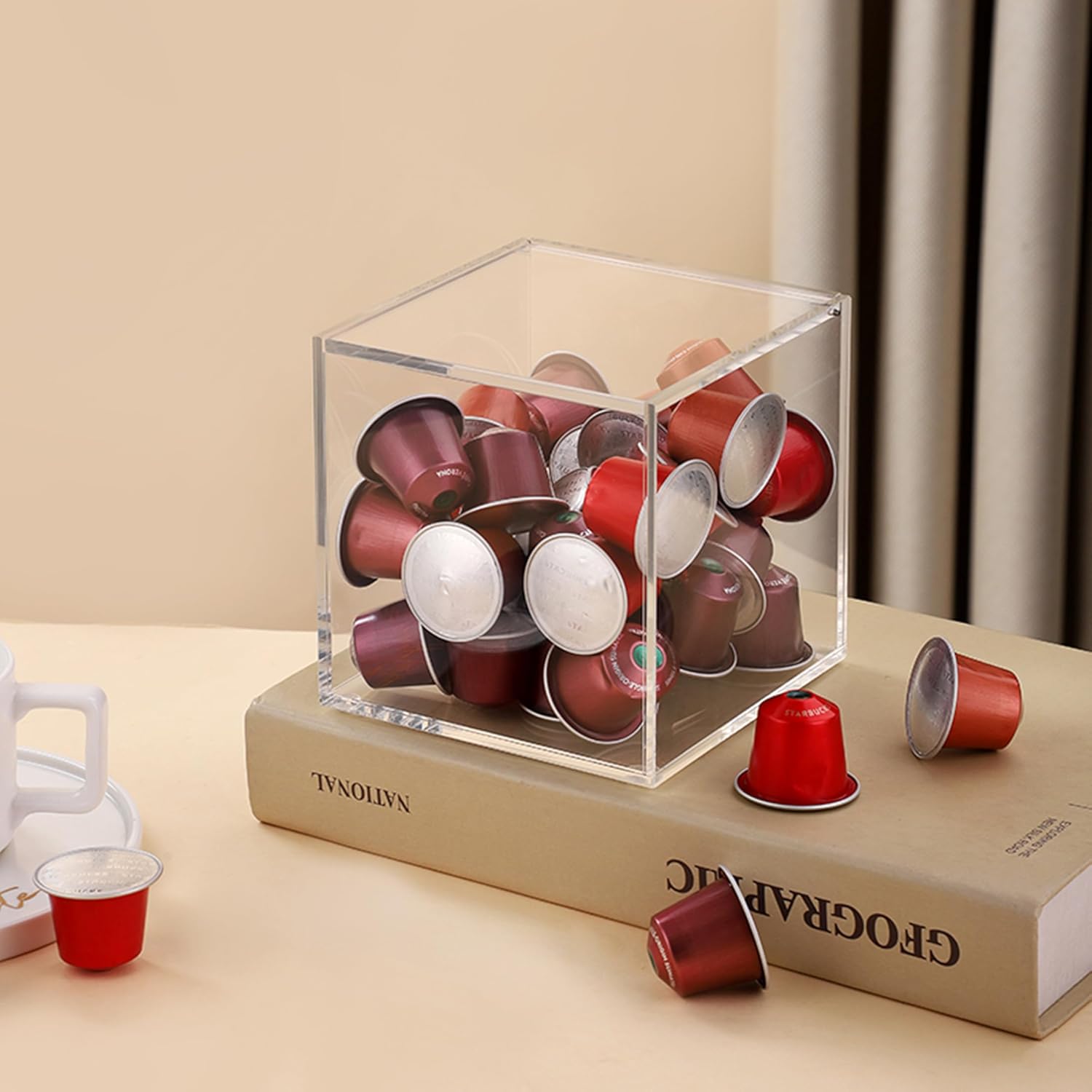 Private Label KissYou Acrylic Box with Lid Coffee Pod Holder Organizers Storage Contanier Clear Box for House and Office Transparent Case Custom Logo Service