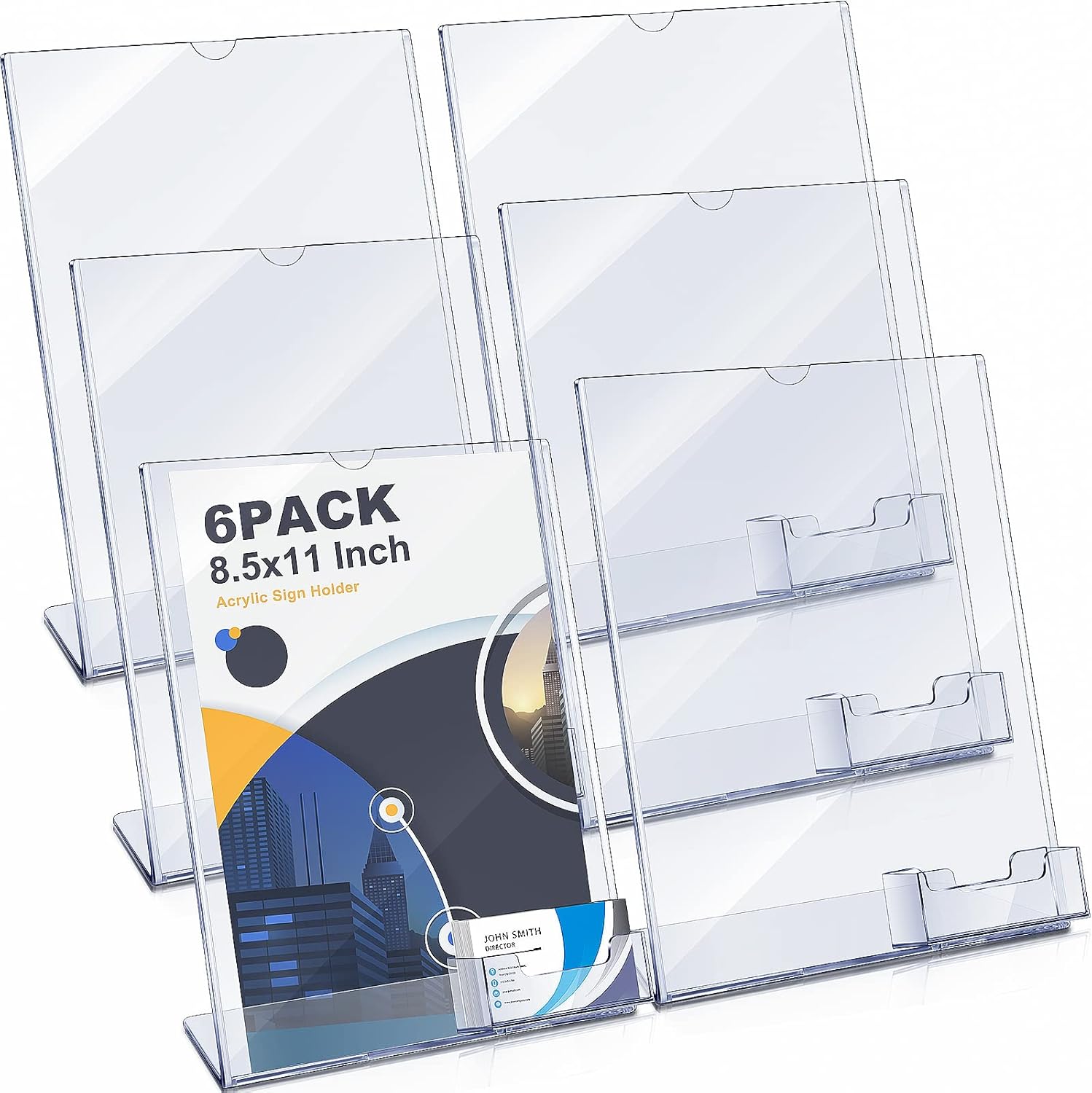 8.5 x 11 Acrylic Sign Holder with Business Card Holder Clear Brochure Display Stand with Attached Business Card Pocket Advertisement Printed Material Flyer Holder Flyer Stand Frame (6)