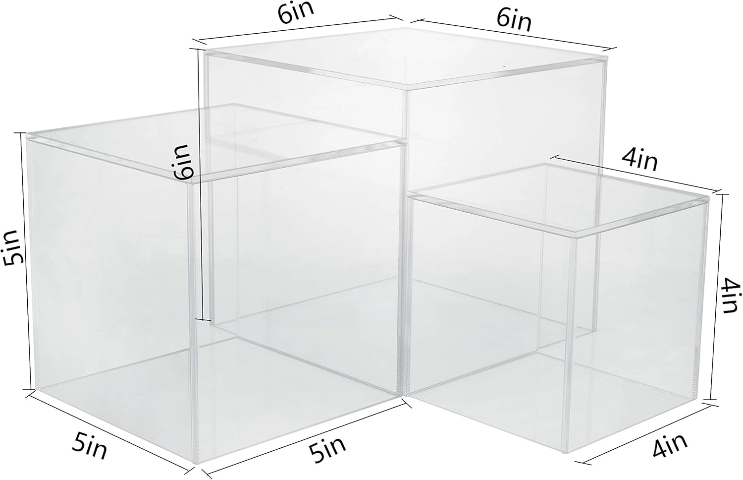 ODM Red Co. Crystal Clear Acrylic Cube Display Nesting Riser Stands with Hollow Bottoms | Transparent - 3-Pack Custom Logo Service