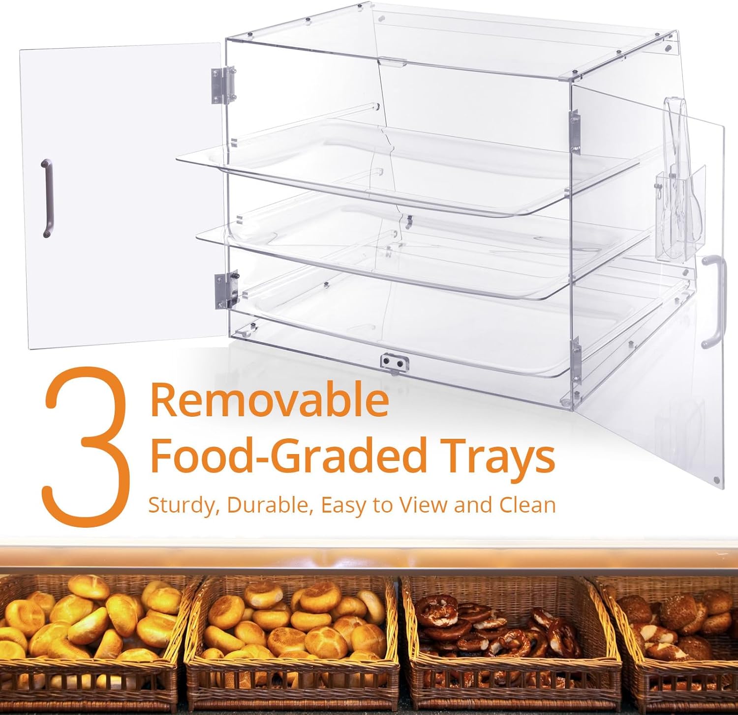 Wholesale OEM ODM Bakery Display Case, Pastry Display Case countertop 3 Tier Tray, Acrylic Clear Boxes for Bread Pastry Desserts Food Cookie, Display Cabinet Box for Baking Enthusiasts, 20.86 x 17.3 x 16.5 in Factory & Supplier