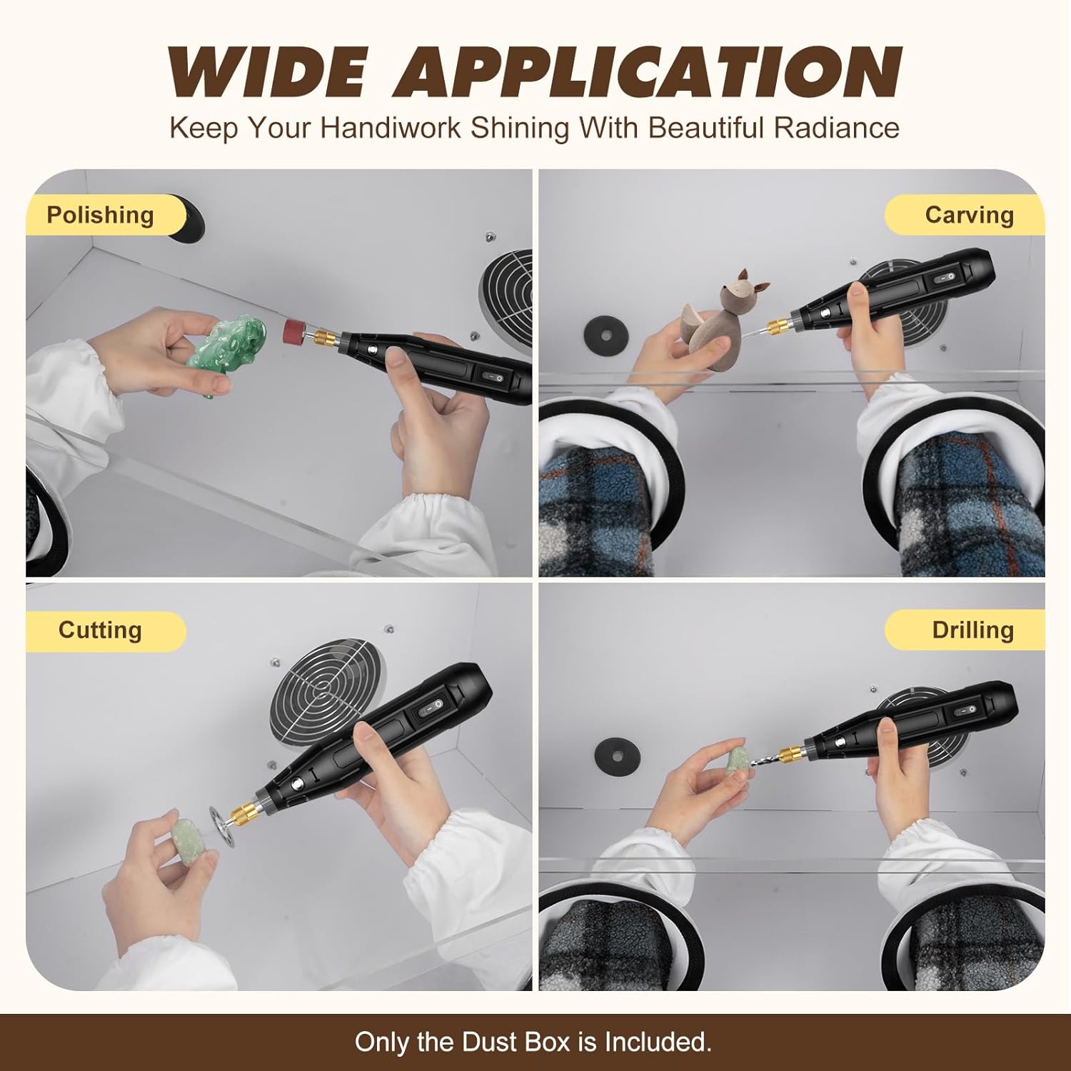 Private Label Fully Enclosed Grinding Table Polisher Dust Box, Acrylic Dust Box Transparent Dust Box Cover,2-Hole Table Polisher Box with Led Light for Polishing Machine, Carving, Cutting, Drilling (2 Holes) Ecommerce Ready Product