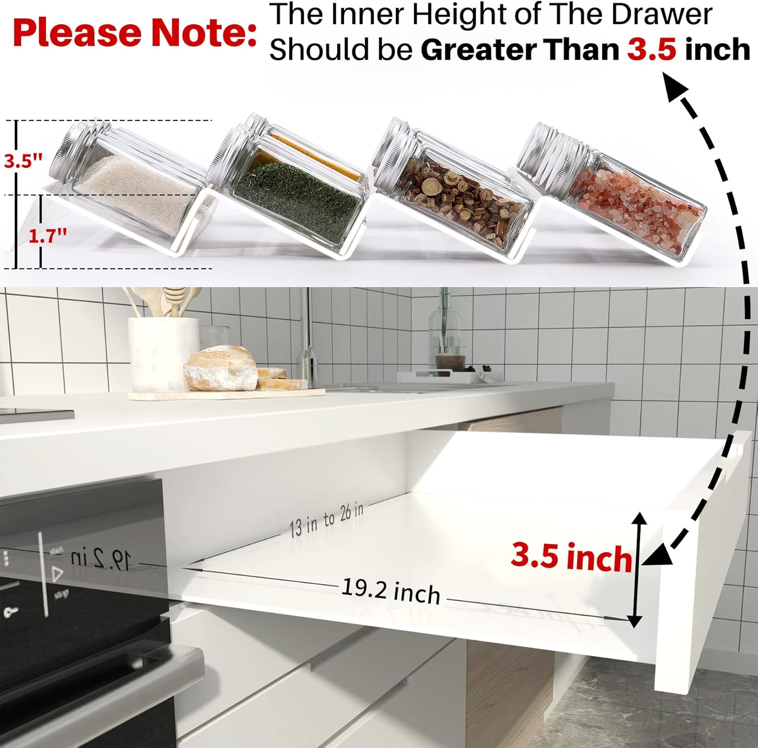 Private Label Clear Acrylic Spice Drawer Organizer, 4 Tier- 2 Set Expandable From 13" to 26" Drawer Seasoning Organizer, Kitchen Spice Rack Tray for Drawer/Countertop (Jars not included) Dropshipping Friendly