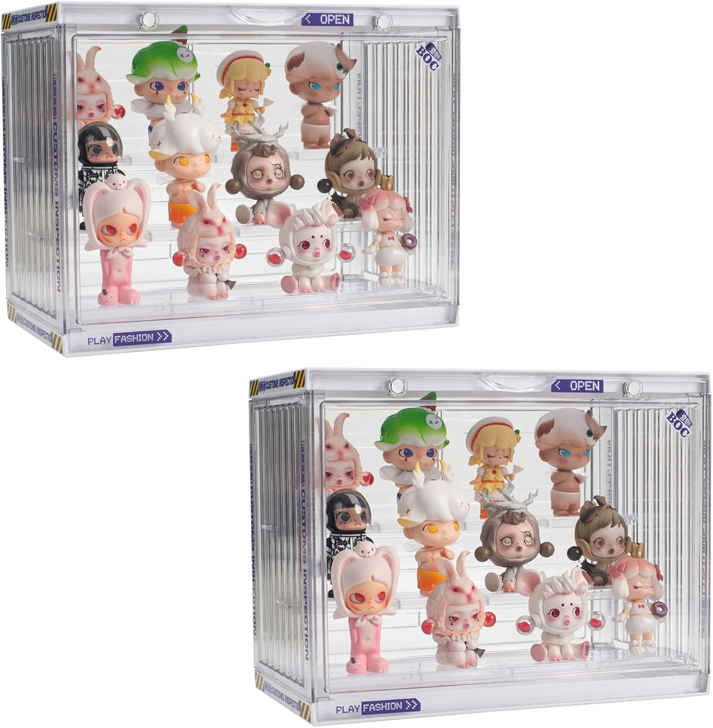 Clear Display Case for Figures, 3 Tier Adjustable Display Stand, Acrylic Display Box with Magnetic Door, Dustproof Showcase for Collectibles Mini Funko Pop Popmart Action Figures (Clear-2 Pack)