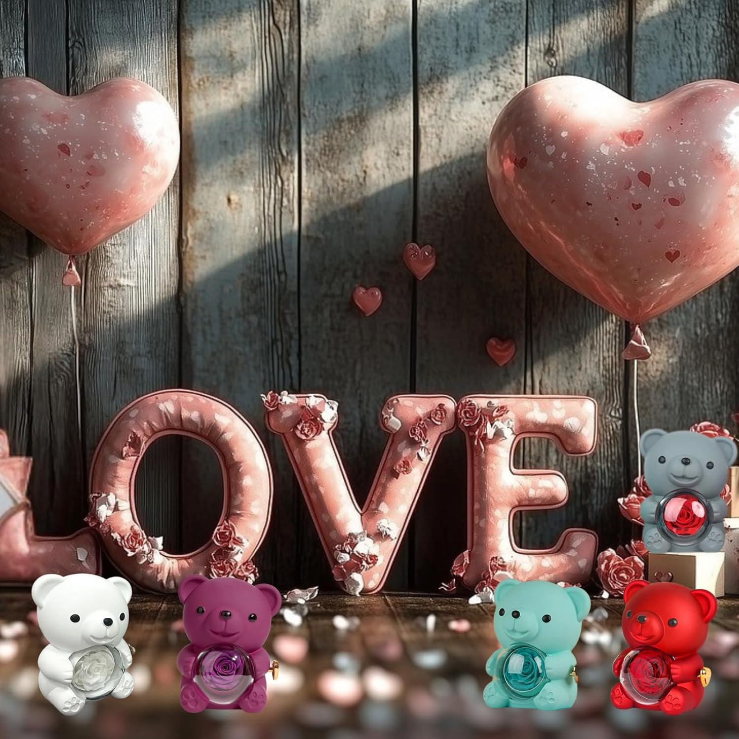 ODM Eternal Rose Hug Bear Jewelry Gift Box for Girls,Preserved Rose Bear Gift Keepsake Box for Jewelry/Rings/Necklace Storage,Forever Flower Bear Necklace Storage Box as Valentines Day Gift (Grey E) Custom Mold Development