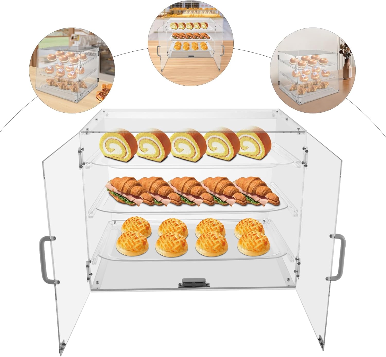 Wholesale OEM ODM Pastry Display Case, 3-Tier Commercial Countertop Bakery Display Case, Acrylic Display Box Clear Bread Storage with Magnetic Door, 21" x 17 1/3" x 16 1/2" Factory & Supplier