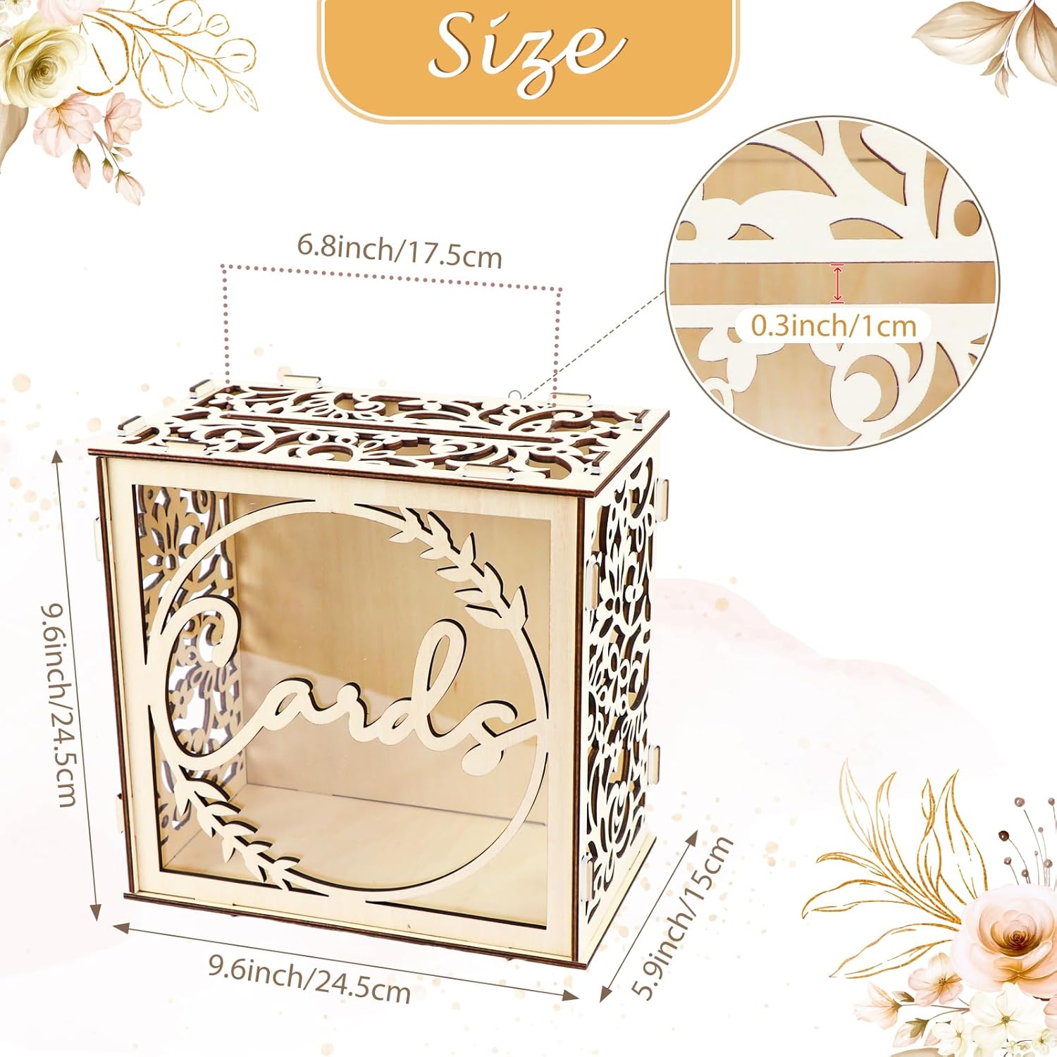 Private Label OurWarm Wedding Card Box for Wedding Reception, Wooden Wedding Card Boxes with a LED Lights, Gift Card Box Money Honeymoon Fund Box for Baby Shower Birthday Graduation Party Rustic Wedding Decorations Ecommerce Ready Product