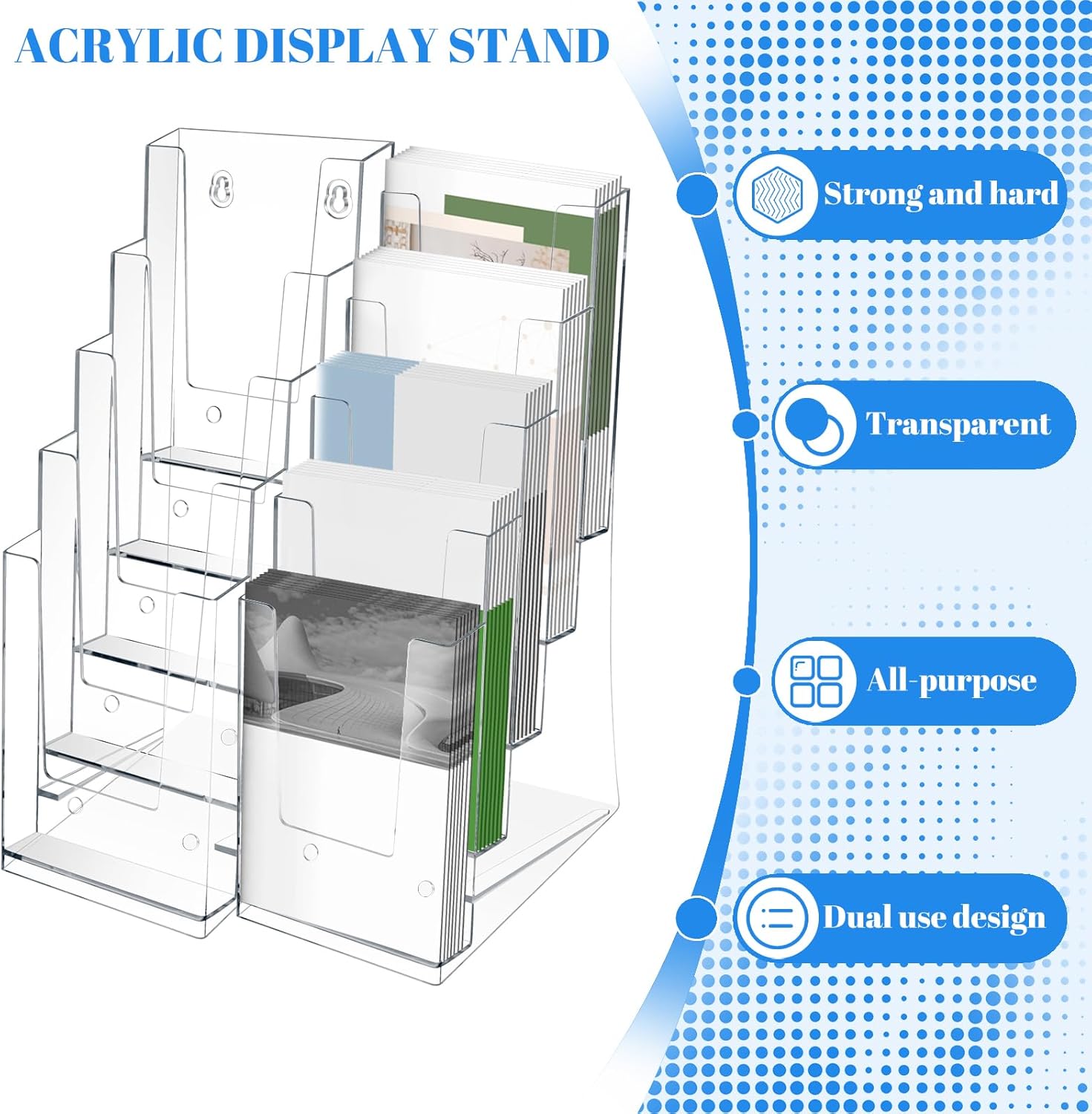 Wholesale 2 Pack Acrylic Brochure Holder 5 Tier Clear Brochure Display Stand Impact Resistant Sturdy Literature Rack Organizer Plastic Brochure Holder for Magazine, Literature, Booklet (2) China Factory Bulk Supply