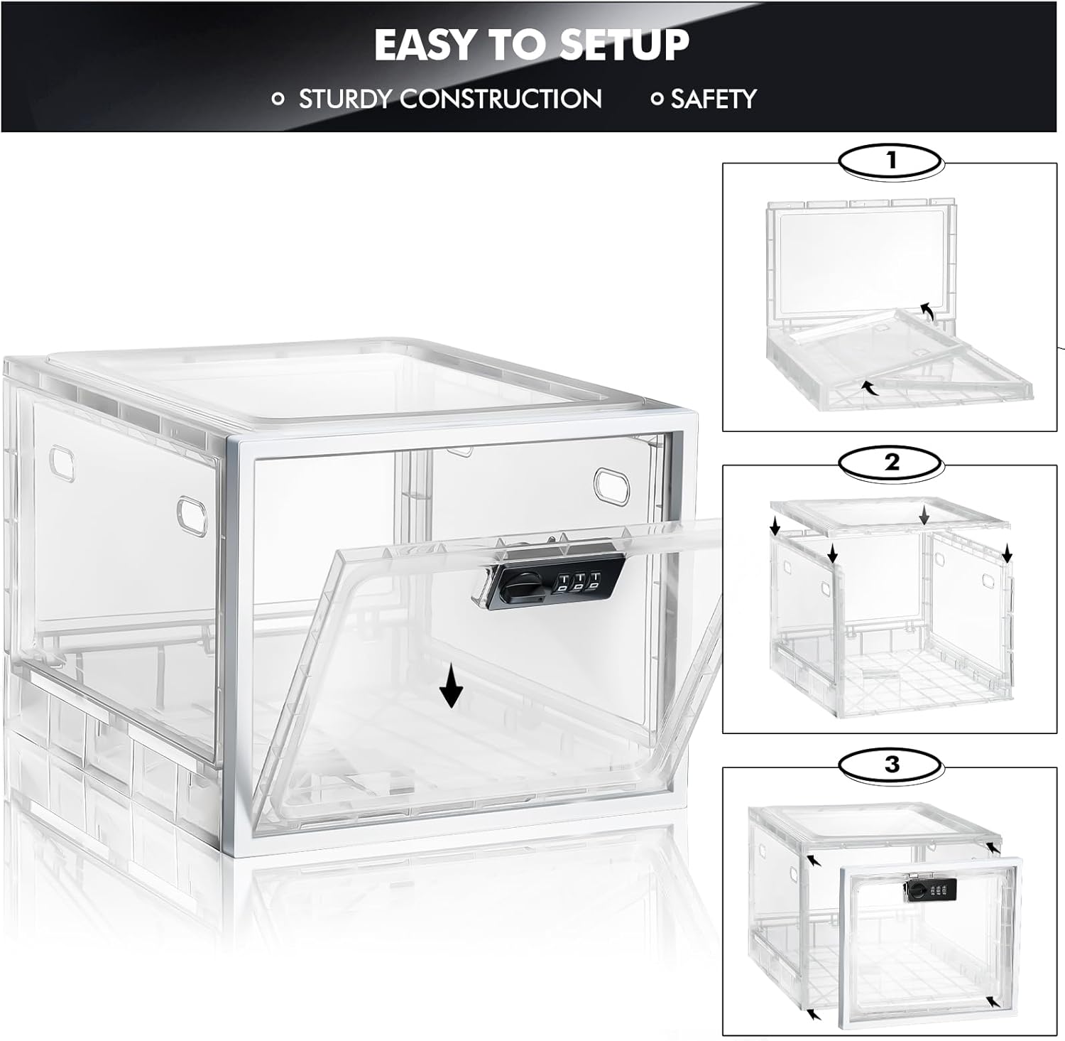 Private Label Yalikop 4 Pcs Large Medicine Lock Box Clear Lockable Medicine Storage Box for Safe Medication Refrigerator Food Transparent Organizer Bin Tablet Phone for Home Dorms Office Storage Lockers (White) Custom Mold Development