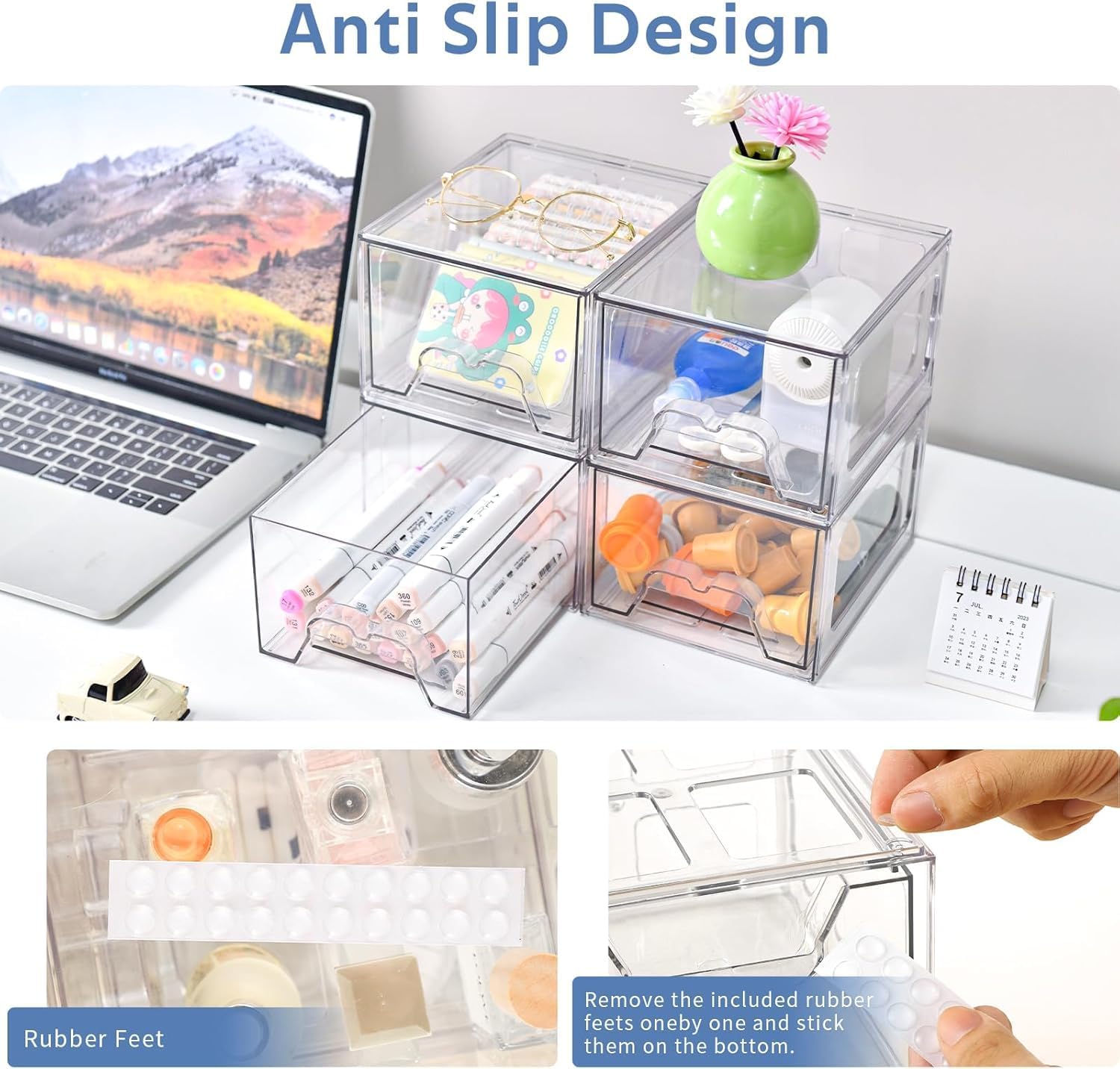 Private Label Plastic Drawers Storage, 4 Pack Clear Stackable Storage Drawers, Acrylic Storage Bins with Drawers for Fridge Organizers, Small PlasticDrawers Stackable for Makeup Organizers Cosmetic Display Custom Logo Service