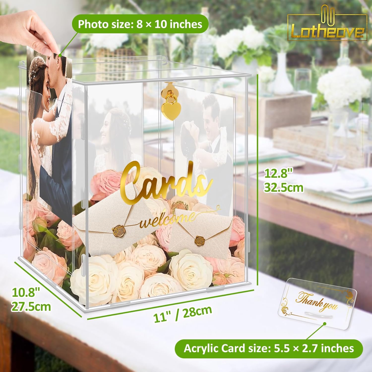 ODM Acrylic Wedding Card Box with Picture Frame, Acrylic Card Box with Slot, Clear Gift for Wedding Reception Anniversary Graduation Birthday Party Baby Shower Custom Mold Development