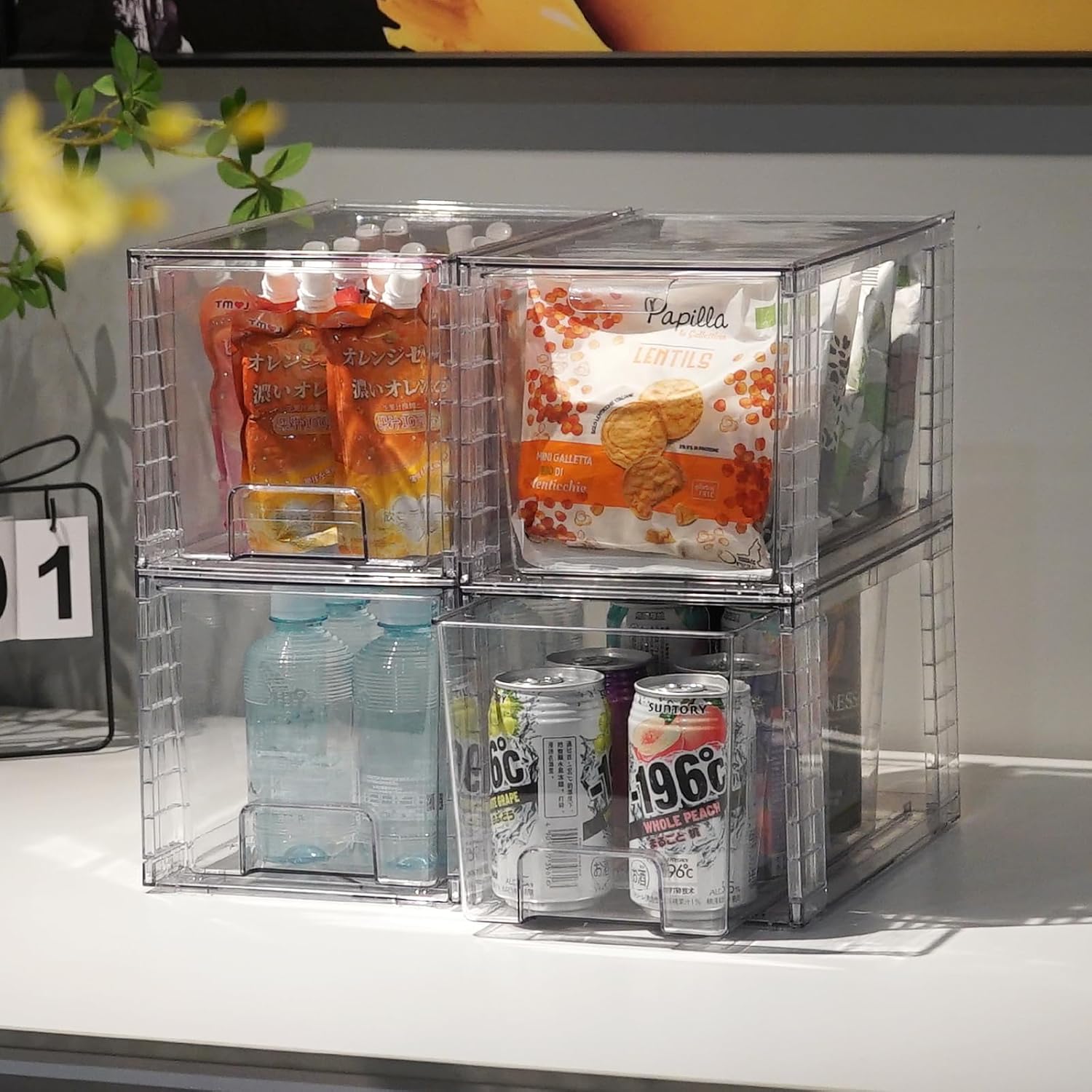 Private Label 4Pack Large Stackable Storage Drawers,Clear Acrylic Organizers with Handle,Easily Assemble for Kitchen Undersink,Bathroom,Cabinet,Makeup,Closet,Medicine,Pantry Organization Bins Custom Logo Service