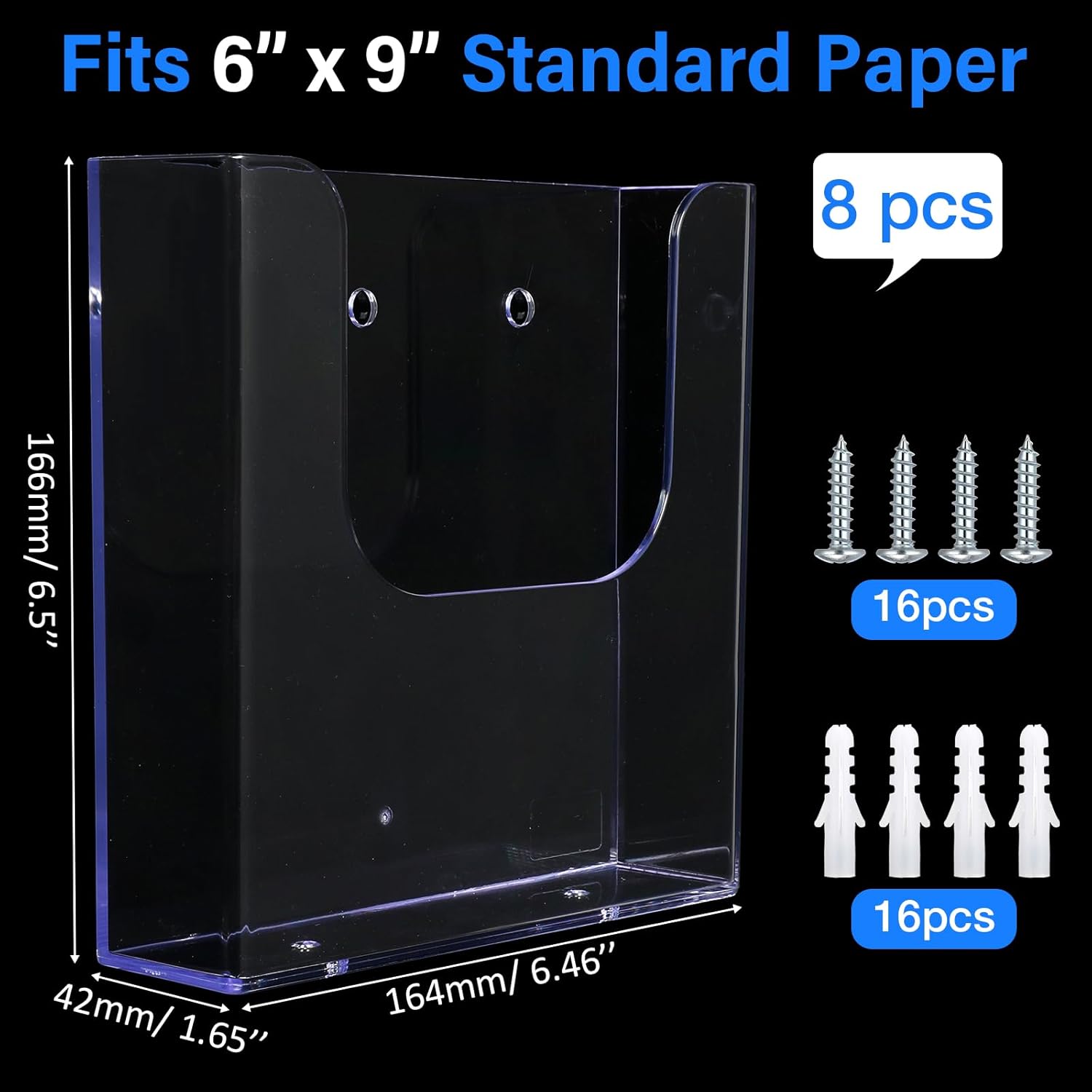 Wholesale Ripeng 8 Pack Brochure Holder Wall Mount 6 x 9 Inch Clear Flyer Holder Magazine Pamphlet Display Stand Acrylic Wall Organizer Plastic Wall File Holder for Literature Mail Paper Document Rack Display China Factory Bulk Supply