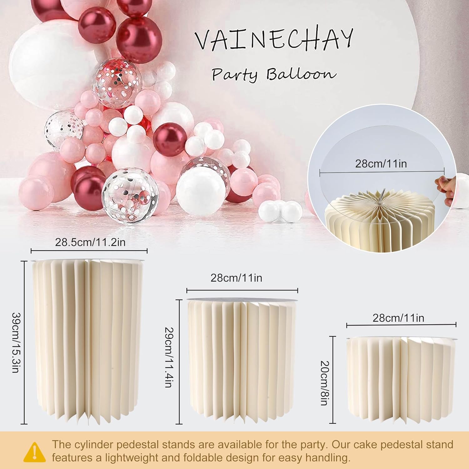 Private Label 3PCS Cylinder Pedestal Stands for Party with Acrylic Disc, Round Table Centerpiece Cake Pedestal Stand for Parties Foldable Paper Columns Pillars Display for Parties Wedding Birthday Decor 4/3/2 OEM Wholesale Manufacturer