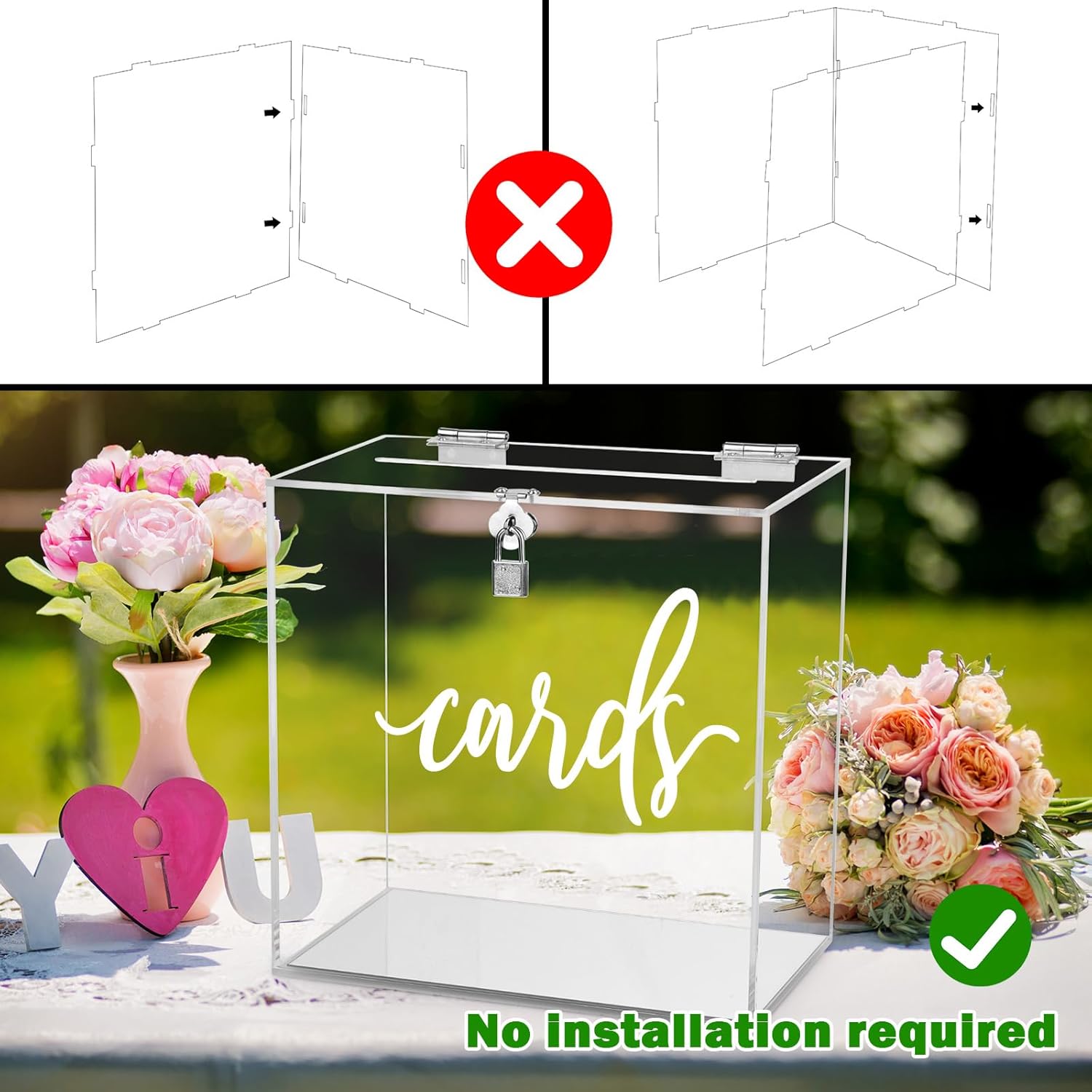 Private Label Hooqict Clear Acrylic Card Box with Lock and Slot, Thick DIY Wedding Card Box for Wedding Reception, Large Acrylic Gift Box Wedding Money Box for Party Graduation Decorations Wholesale Manufacturer