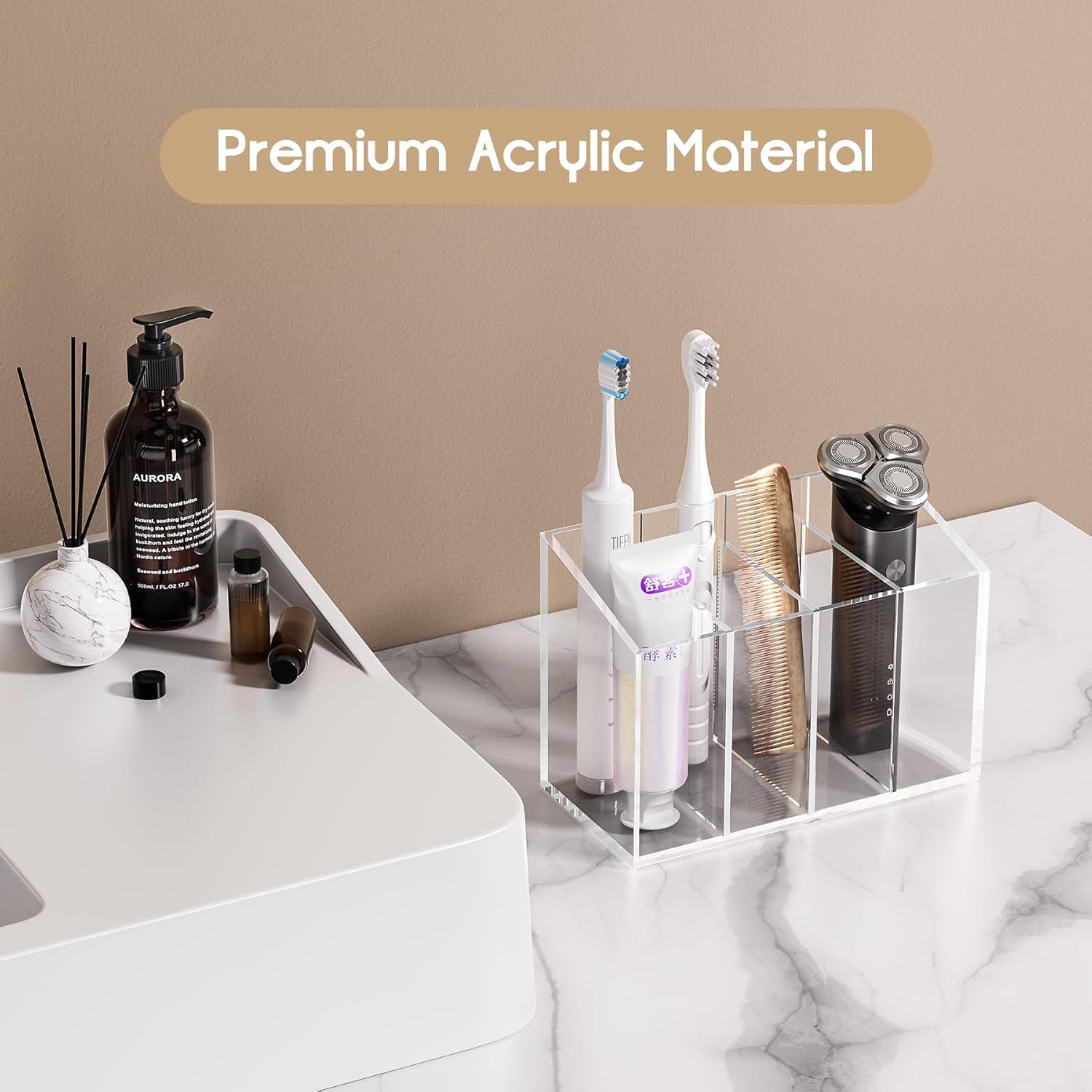 Private Label Acrylic 6-Compartment Makeup Organizer 2PCS, Transparent Plastic Makeup Brush Holder, Perfect Bathroom Vanity Storage Solution for Makeup Brushes, Eyebrow Pencils, and More Factory Direct Price