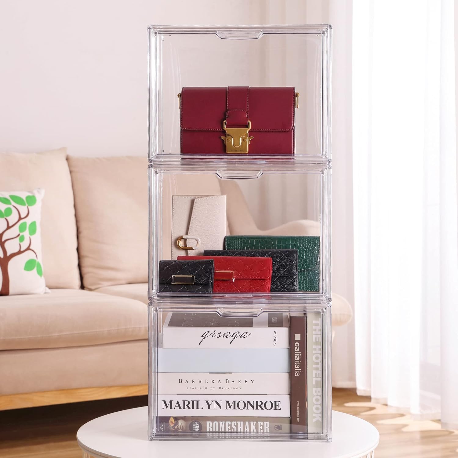 ODM Attelite Plastic Purse and Handbag storage Organizer for Closet, Clear Acrylic Display Case with Magnetic Door for Wallet, Book, Cosmetic, Clutch Organization 3 Pcs Custom Logo Service