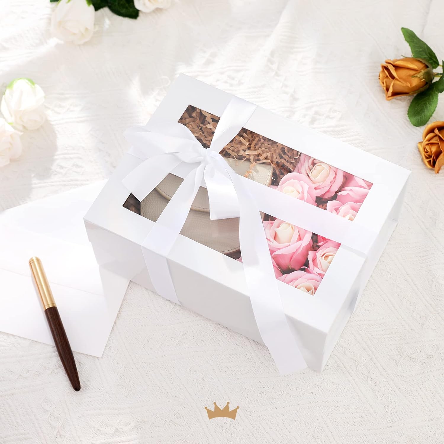 ODM 5 White Gift Boxes with Windows, 9x6.5x3.8 Inches, Clear Gift Boxes for Presents Contain Ribbons, Cards, Bridesmaid Proposal Boxes, Mothers Day Gift Boxes with Magnetic Lids (Glossy White) Custom Mold Development