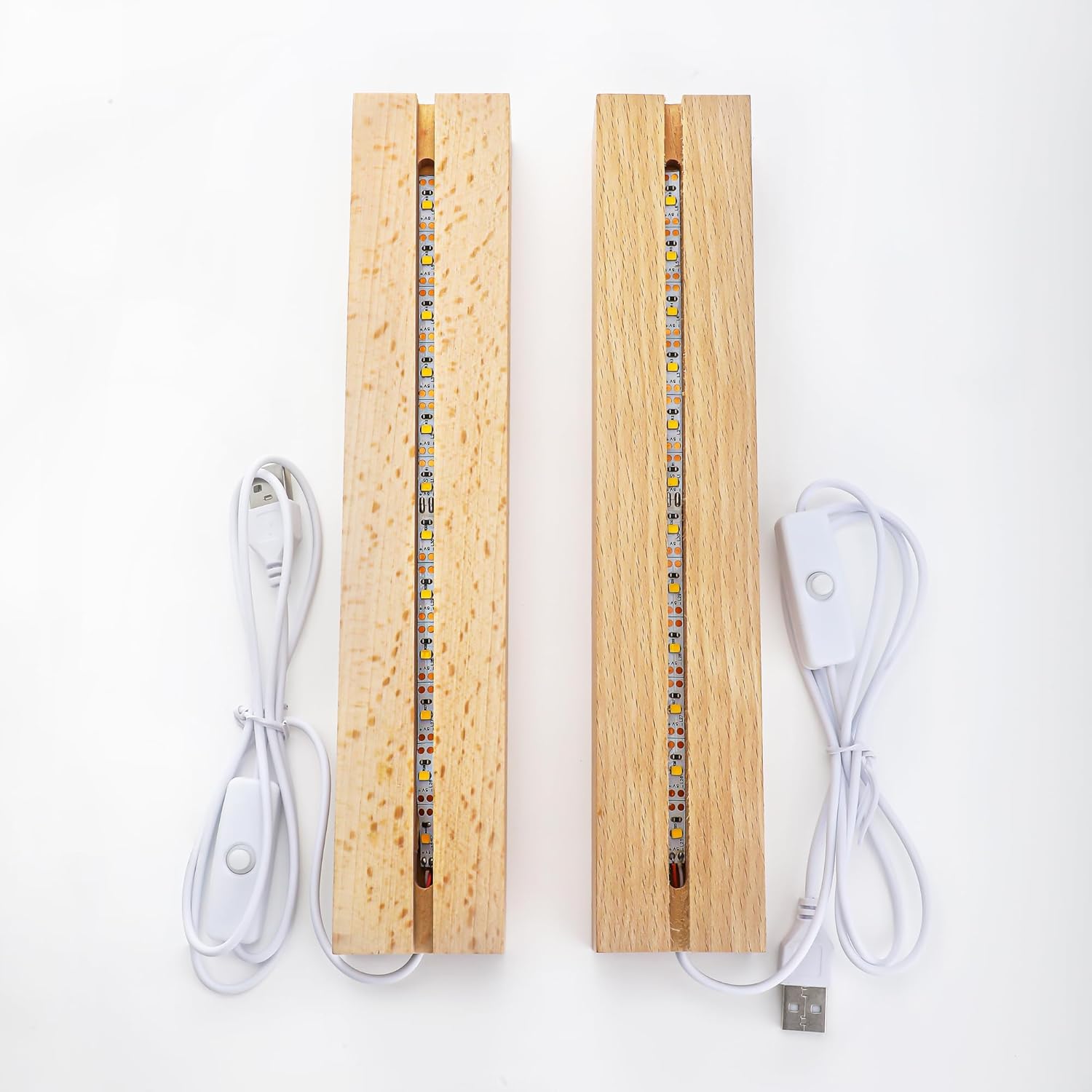 Private Label ZEERSHEE 2 Pcs 9.4 Inch Wooden Rectangle LED Light Display Pedestal for Acrylic and Plexiglass Crystal Glass Resin Night LED Light Lamp Base with USB Switch(Warm Light) OEM Wholesale Manufacturer