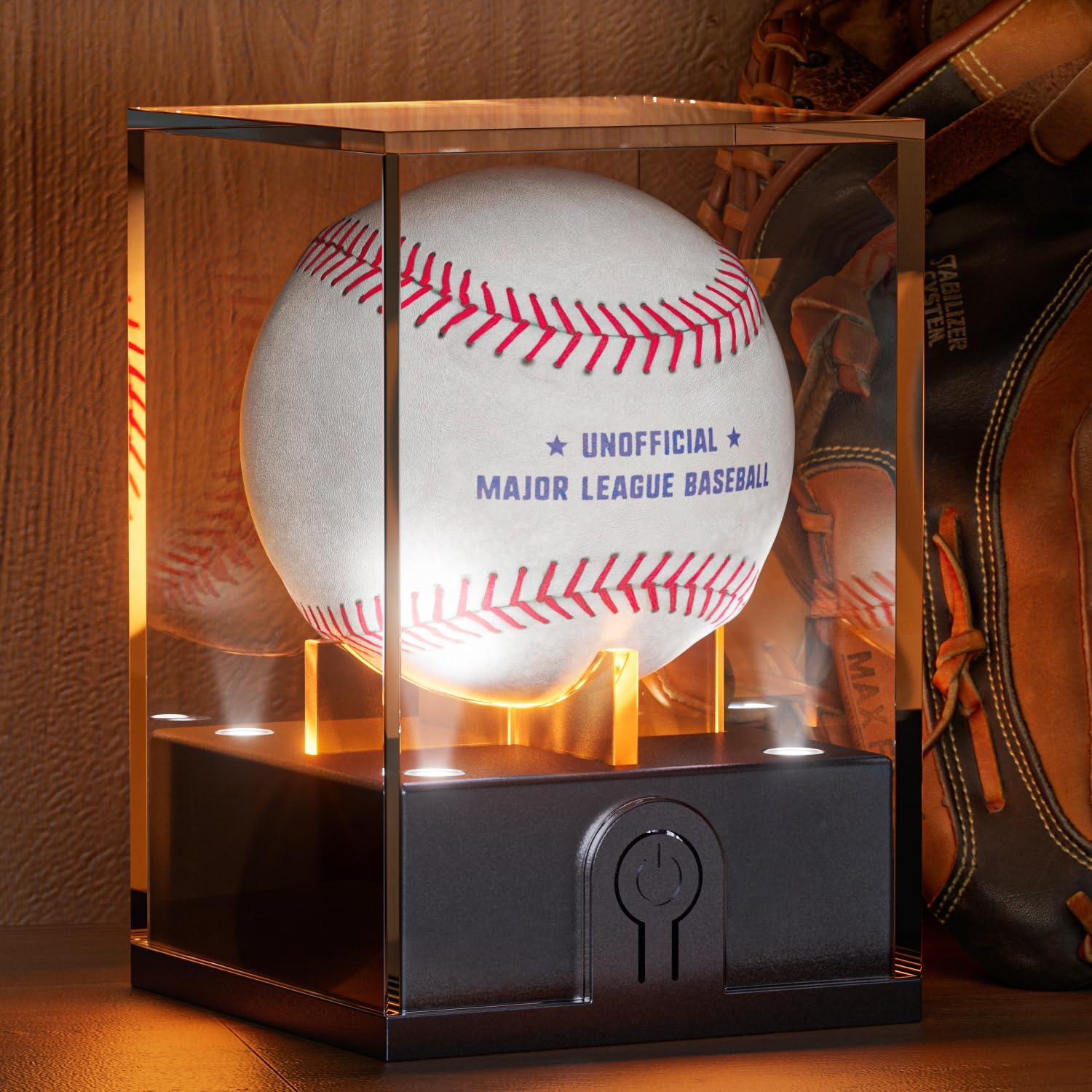ODM Baseball Display Case with Led Light, Light up Baseball Case for Display, Acrylic Baseball Holder Display Case, UV Protected Clear Baseball Stand Baseball Cube for Memorabilia Baseball Gifts Custom Logo Service