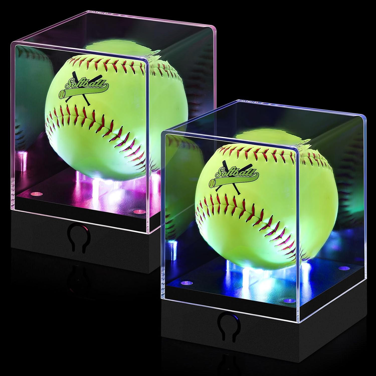 2 Pcs Softball Display Case with LED Light, Acrylic Softball Display Cube, UV Protection Clear Baseball Holder Show Case for Memorabilia Ball for Fit 12'' Ball Baseball Golf Storage