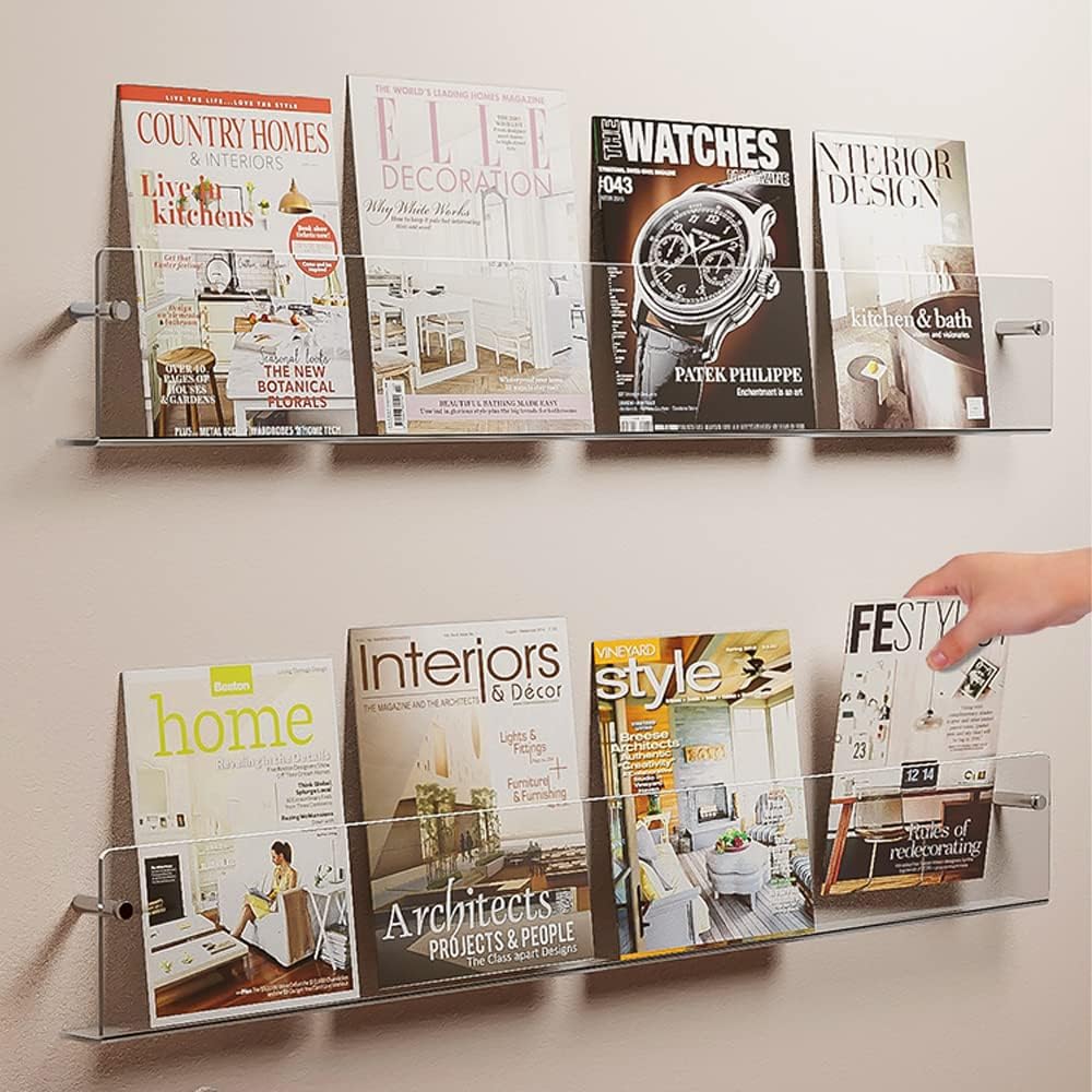 Wholesale DuvinDD 2 Pack Acrylic Magazine Holder Rack Brochure Holder Wall Mount 24 inch Clear Hanging Magazine Rack Floating Bookshelf for Literature Pamphlet Organizer for Room Office, with Mounting Kit China Factory Bulk Supply