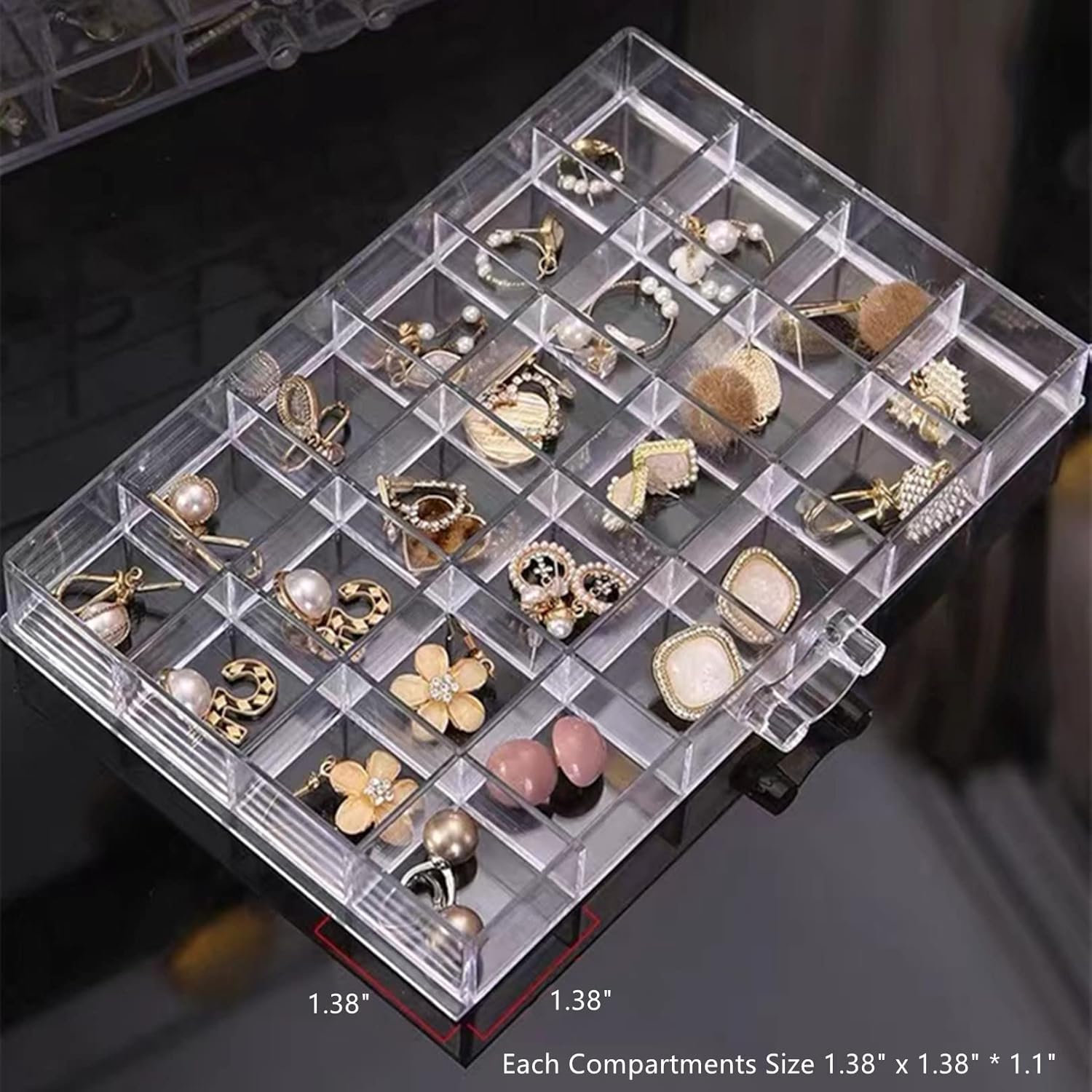 Direct Manufacturer Feadily Acrylic Jewelry Organizer Box, Jewelry Drawer Organizer With 5 Drawers 120 Grids, Clear Low MOQ