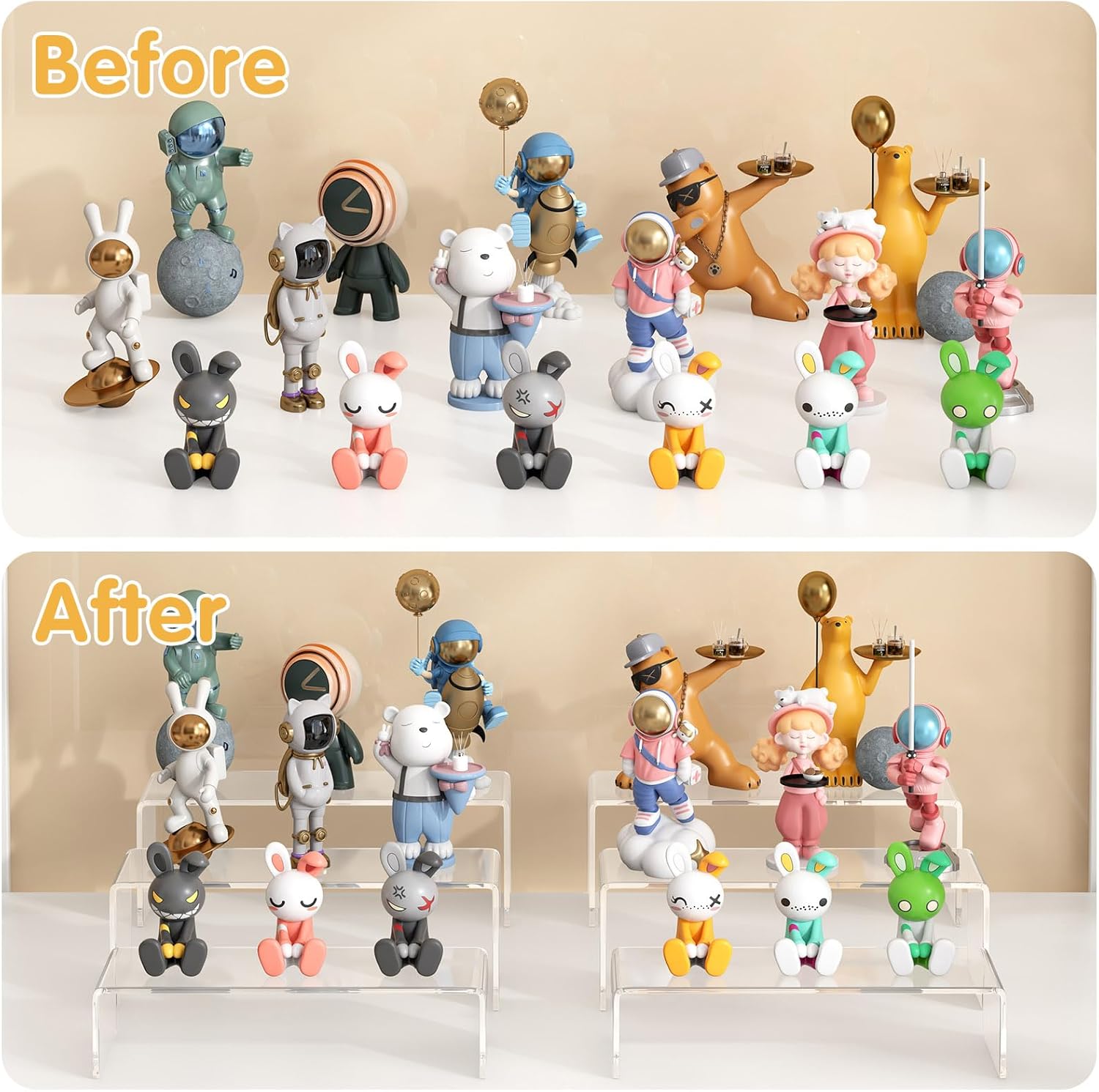 Wholesale OEM ODM 6 Pcs Clear Acrylic Display Riser, Rectangle Acrylic Risers for Display Suitable for Food Dessert, Perfume, Cosmetics, Jewelry, Collectibles, Puppets, Anime Characters Factory & Supplier