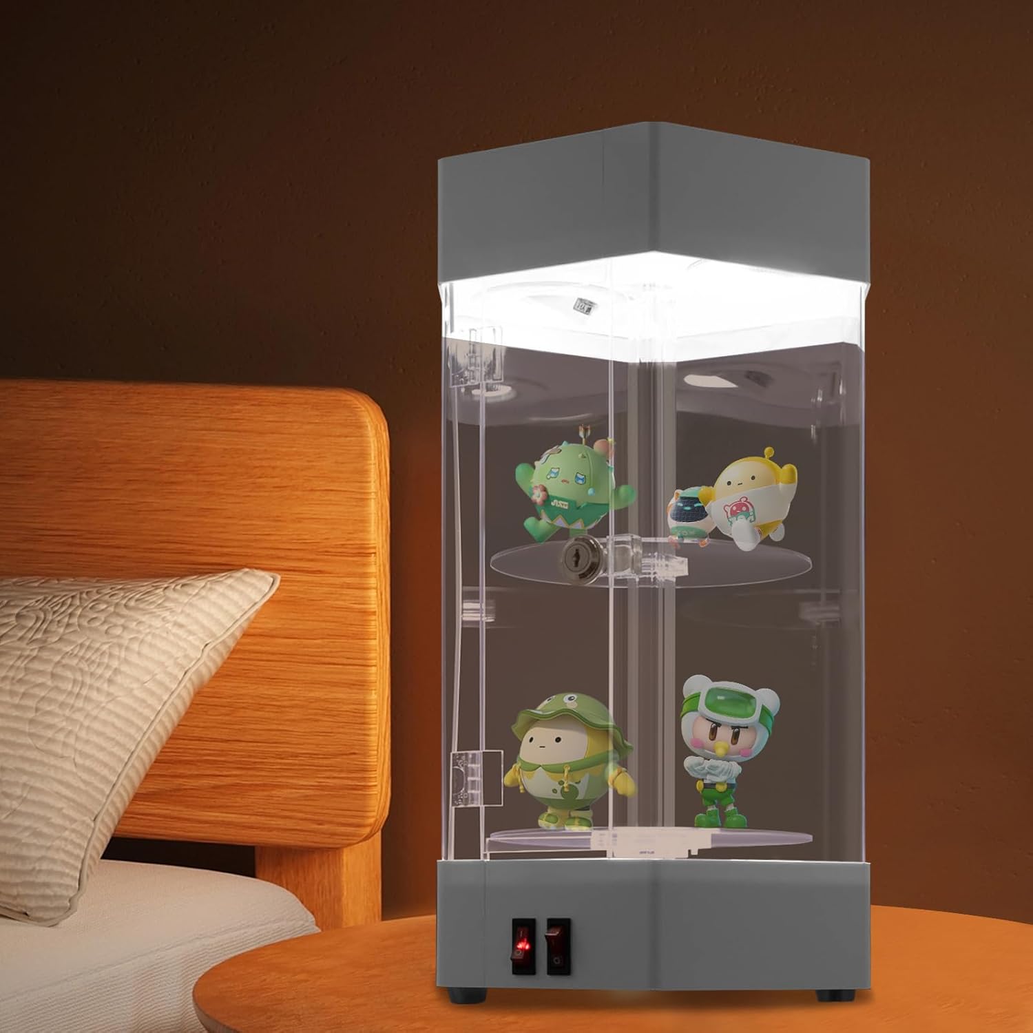 Private Label Electric Rotating Display Case Lockable Acrylic Jewelry Display Case Modern Collection Storage Display Cabinet Showcase Jewelry Storage Organizer with LED Lights and Locks for Home Shop, White & Clear Custom Mold Development