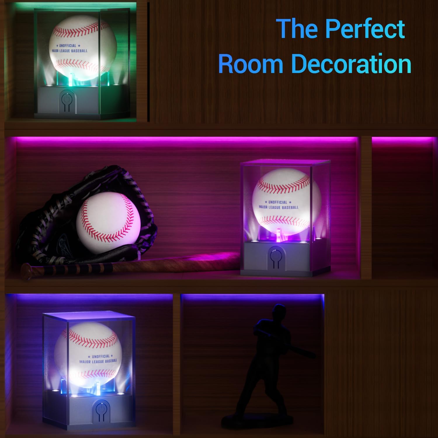 ODM Baseball Display Case with Led Light, Light up Baseball Case for Display, Acrylic Baseball Holder Display Case, UV Protected Clear Baseball Stand Baseball Cube for Memorabilia Baseball Gifts Custom Logo Service