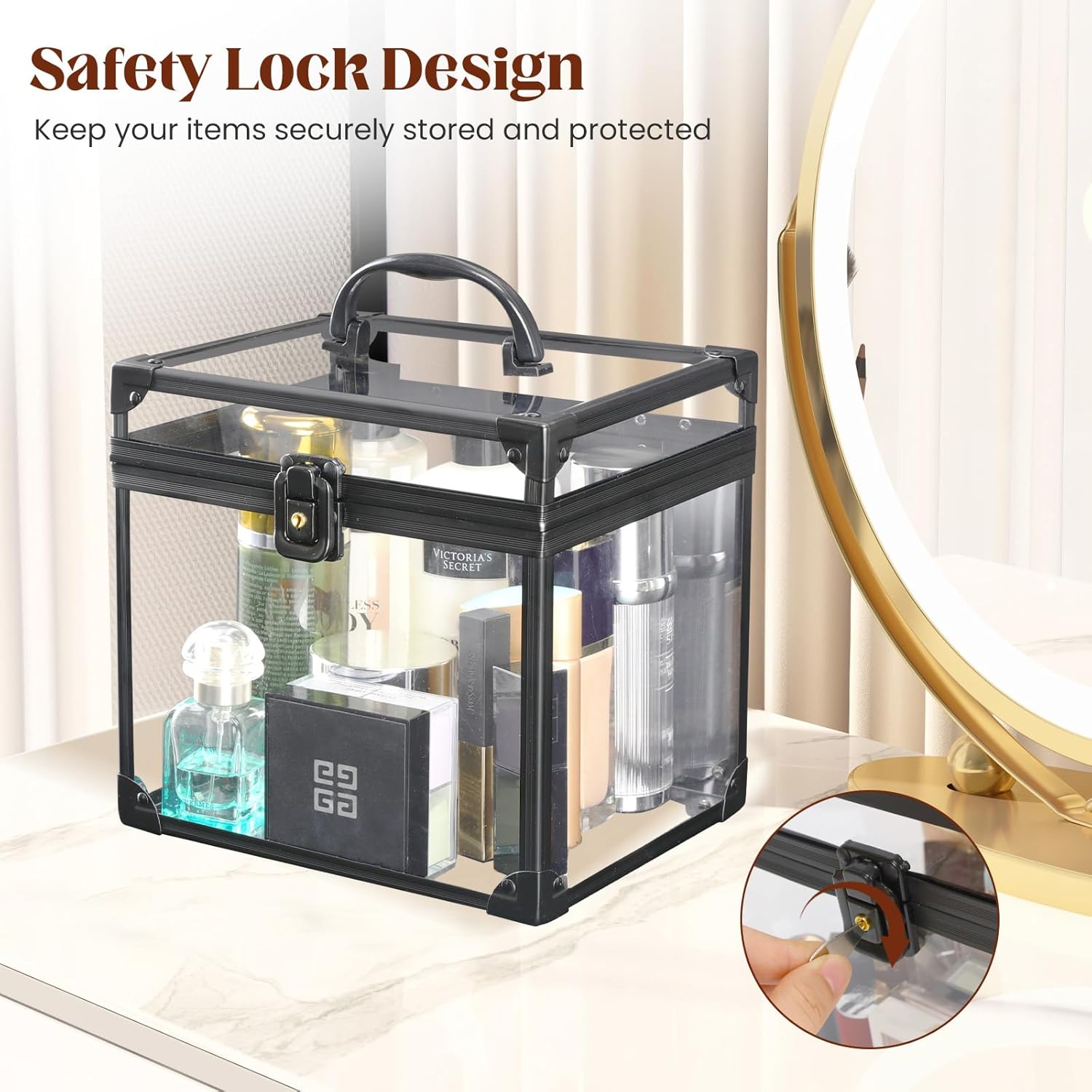 Private Label Crown Box, Clear Makeup Case,Cosmetic Organizer, Large Capacity Transparent Acrylic Artists Display Case for Vanity,Bathroom Counter or Dresser Custom Logo Service