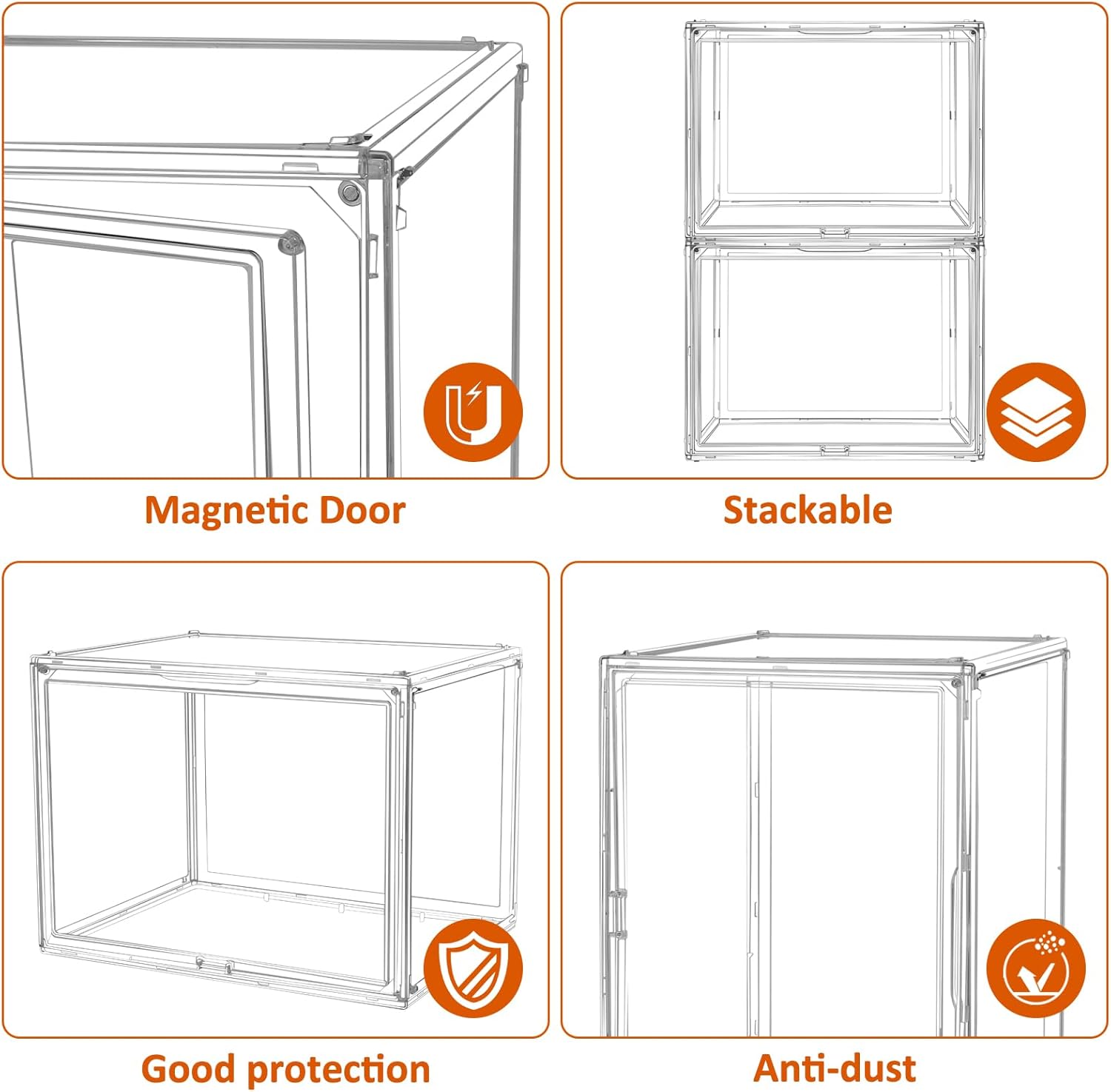 ODM Extra Large 17.7"X13"X13" Clear Acrylic Organizer Box Display Case, Plastic Holder with Magnetic Door for Figures, Books, Handbags, Purses, Boots(1 Pack) Custom Logo Service