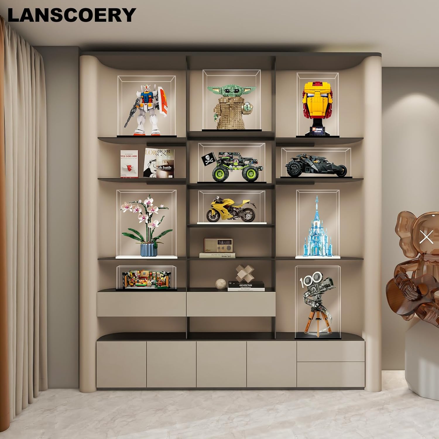 Wholesale OEM ODM LANSCOERY Acrylic Display Case, Assemble Showcase Display Box for Collectibles, with Dustproof & Seamless Display Design, 6x6x10inch Black Base Factory & Supplier