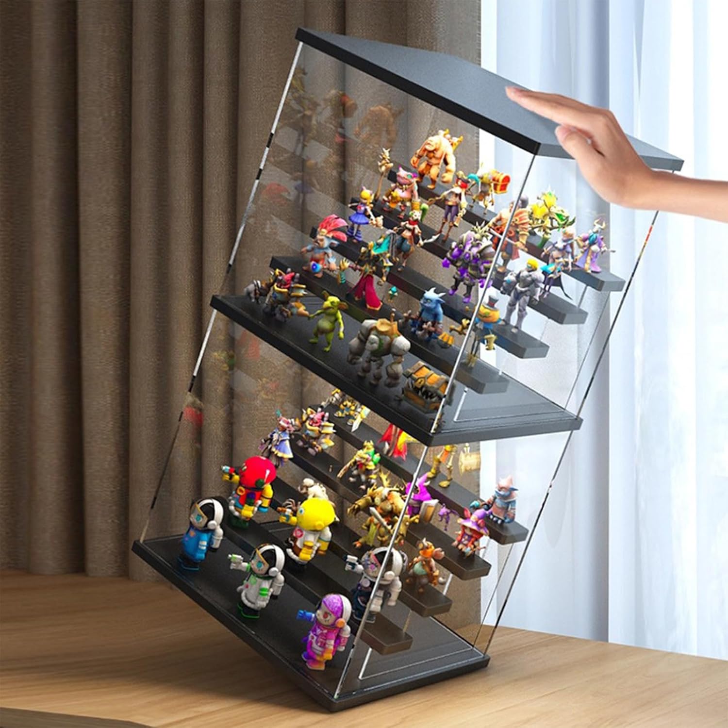 Private Label Clear Acrylic Display Case Stand with Led Light, Bluetooth RGB Lighting Plus Remote Control, 5 Tier Storage Display Box Showcase,Dustproof Organizer Box for Collectibles(Black 5Tier) Ecommerce Ready Product