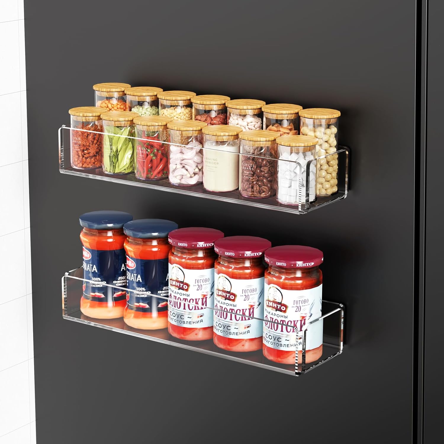 2 Pack Acrylic Spice Racks for Refrigerator and Oven, Magnetic Fridge Organizers and Storage, Clear