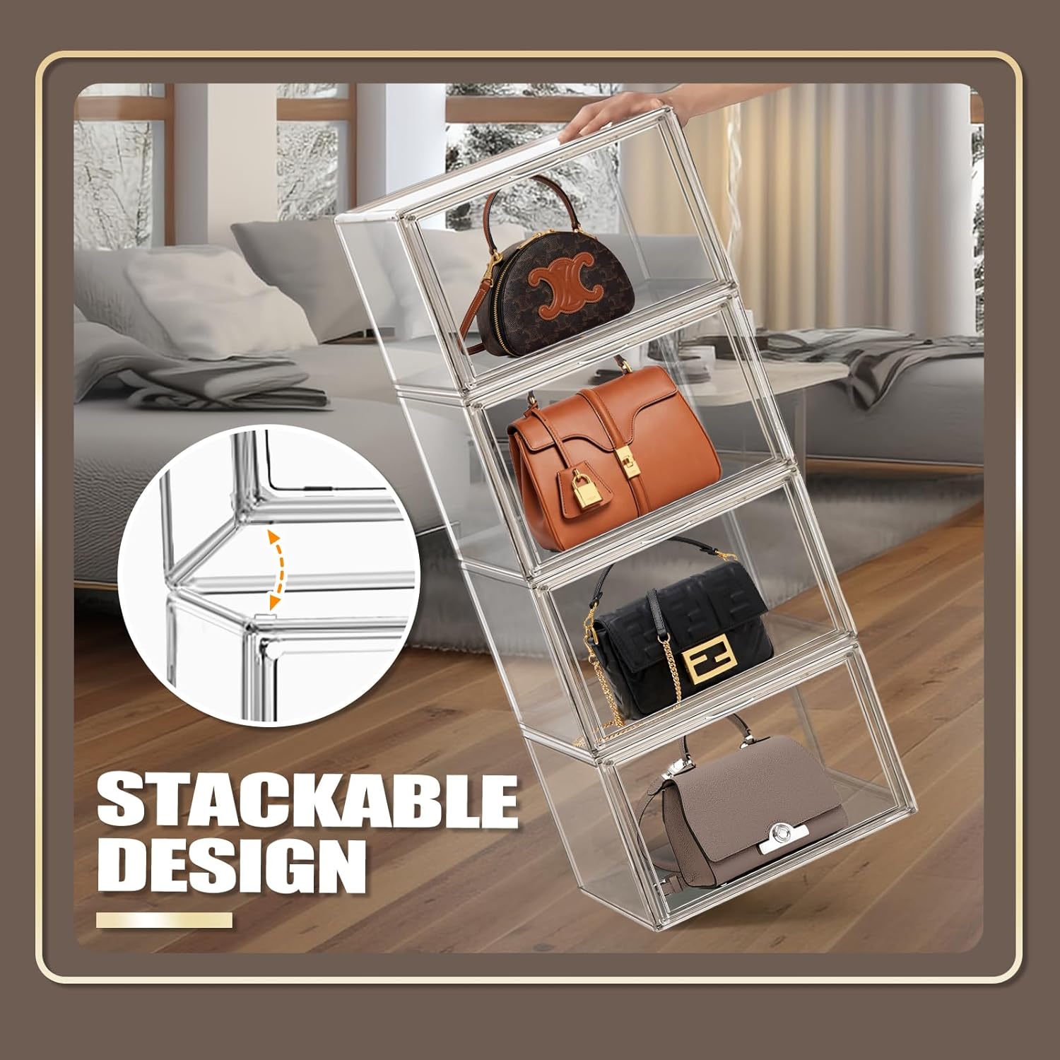 Wholesale OEM ODM 4Pack Clear Shoe Box Organizer, Acrylic Display Cases for Book Cosmetic Figures Collectibles Showcase, X-Large Bag Stackable Plastic Storage Bins with Magnetic Lid Factory & Supplier