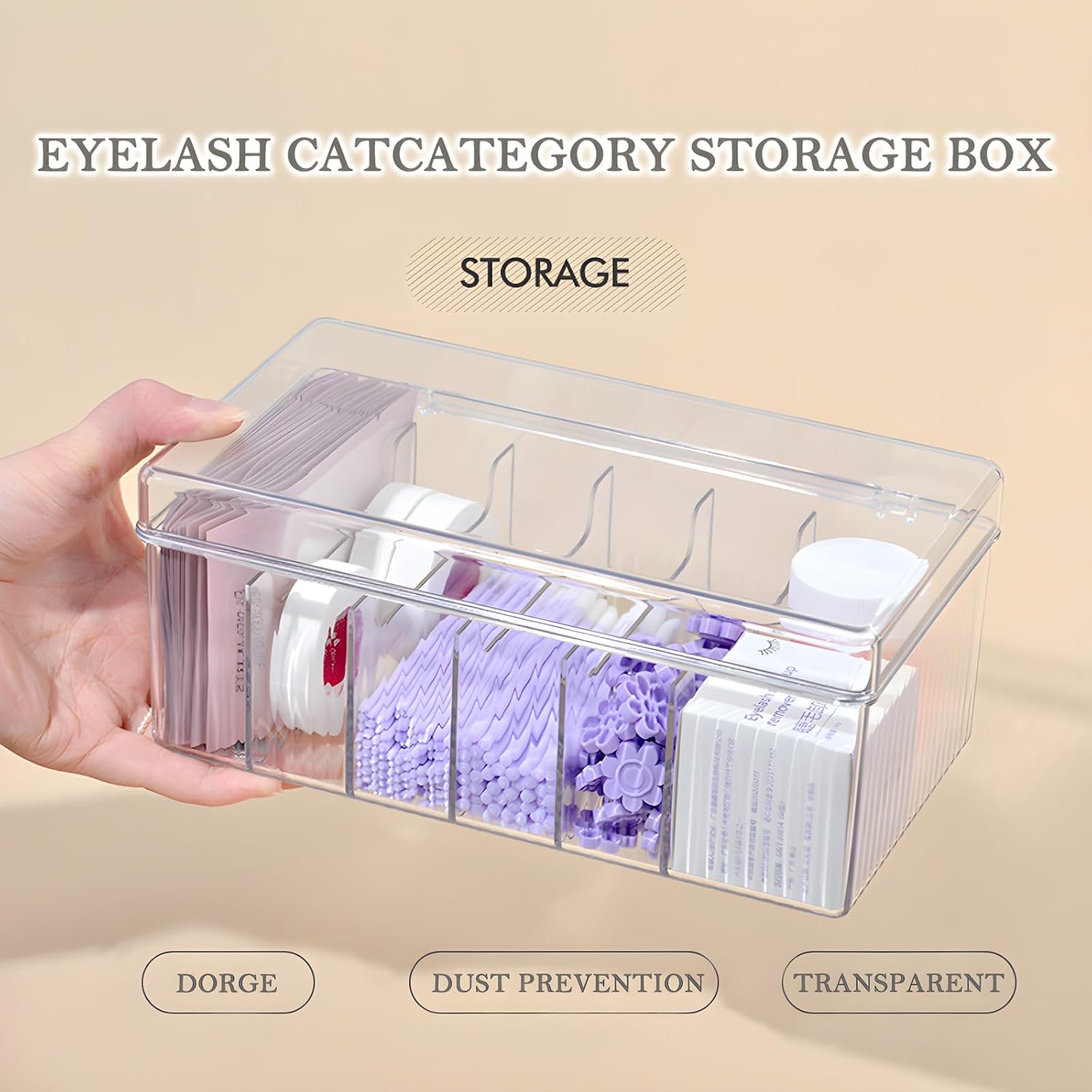 Private Label Lash Extension Organizer Box, Acrylic Eyelash Extension Supplies Storage Container Lash Cart Organizer for Lash Techs Eyelash Beauty Case with Lid Lashes Supplies Storage Box (Clear) Custom Logo Service