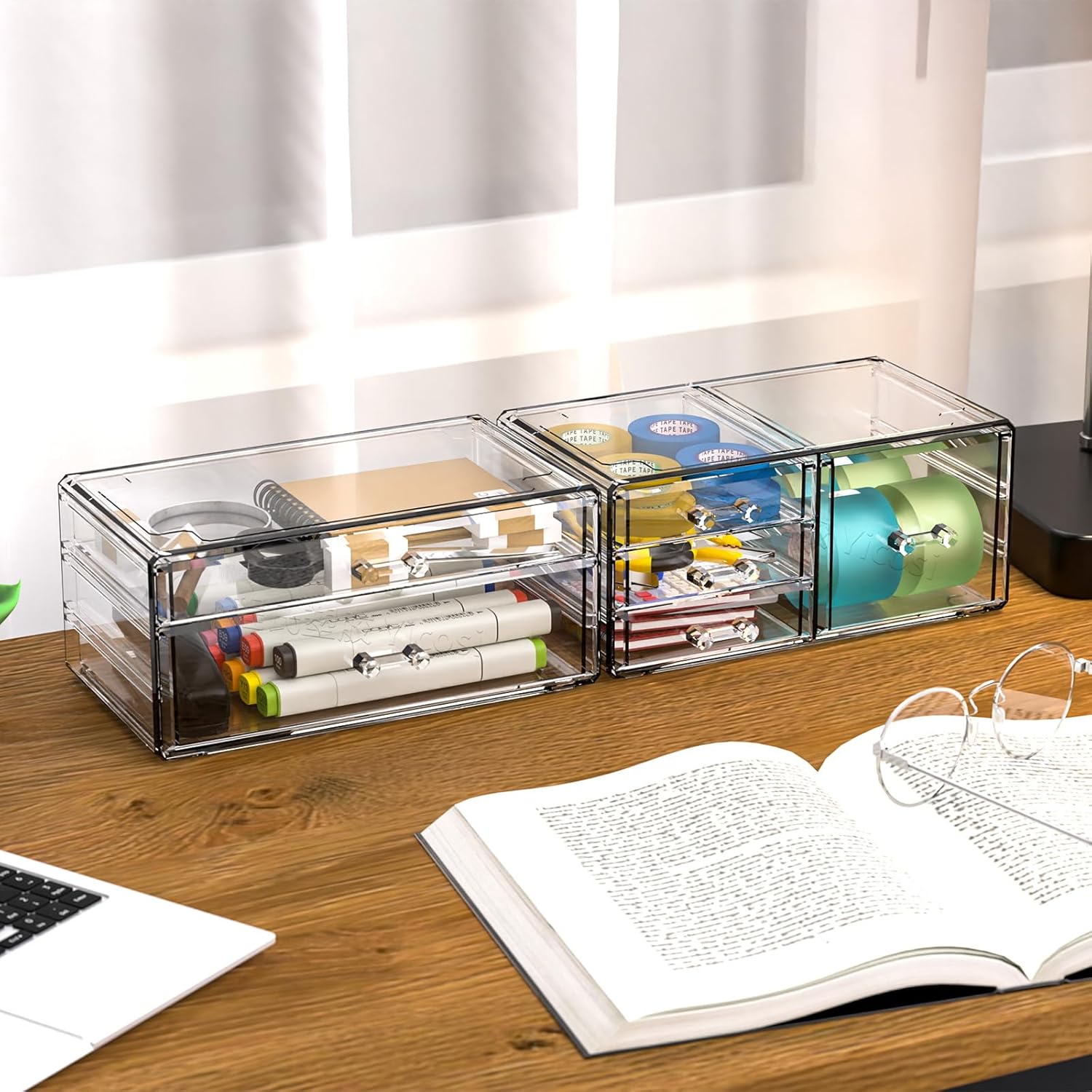 Private Label Cq acrylic 2 Pack Clear Desk Organizer With Drawers,Stackable 6 Drawers Skincare Organizer,Cute Skin Care Organizers for Vanity Hair Clip,Jewelry,Beauty Product Desk and Makeup Organizers Countertop Factory Direct Price