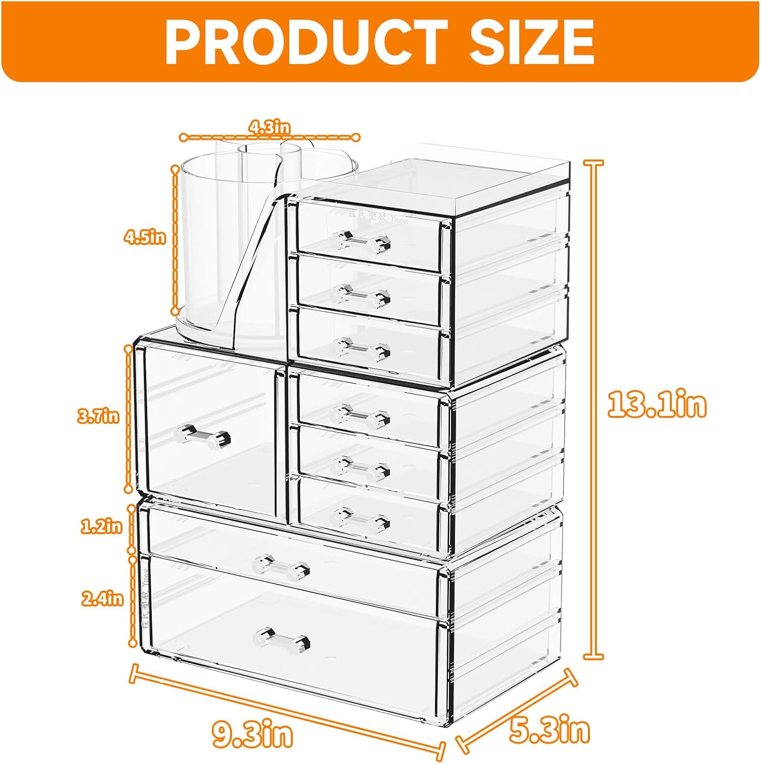 Private Label 3 Pack Clear Makeup Organizer Countertop,9 Drawers Bathroom Vanity Organizer with Make up Brush Holder,Make up Organizers for Counter,Skincare Organizers for Dresser Top Beauty,Hair Product Organizer Factory Direct Price