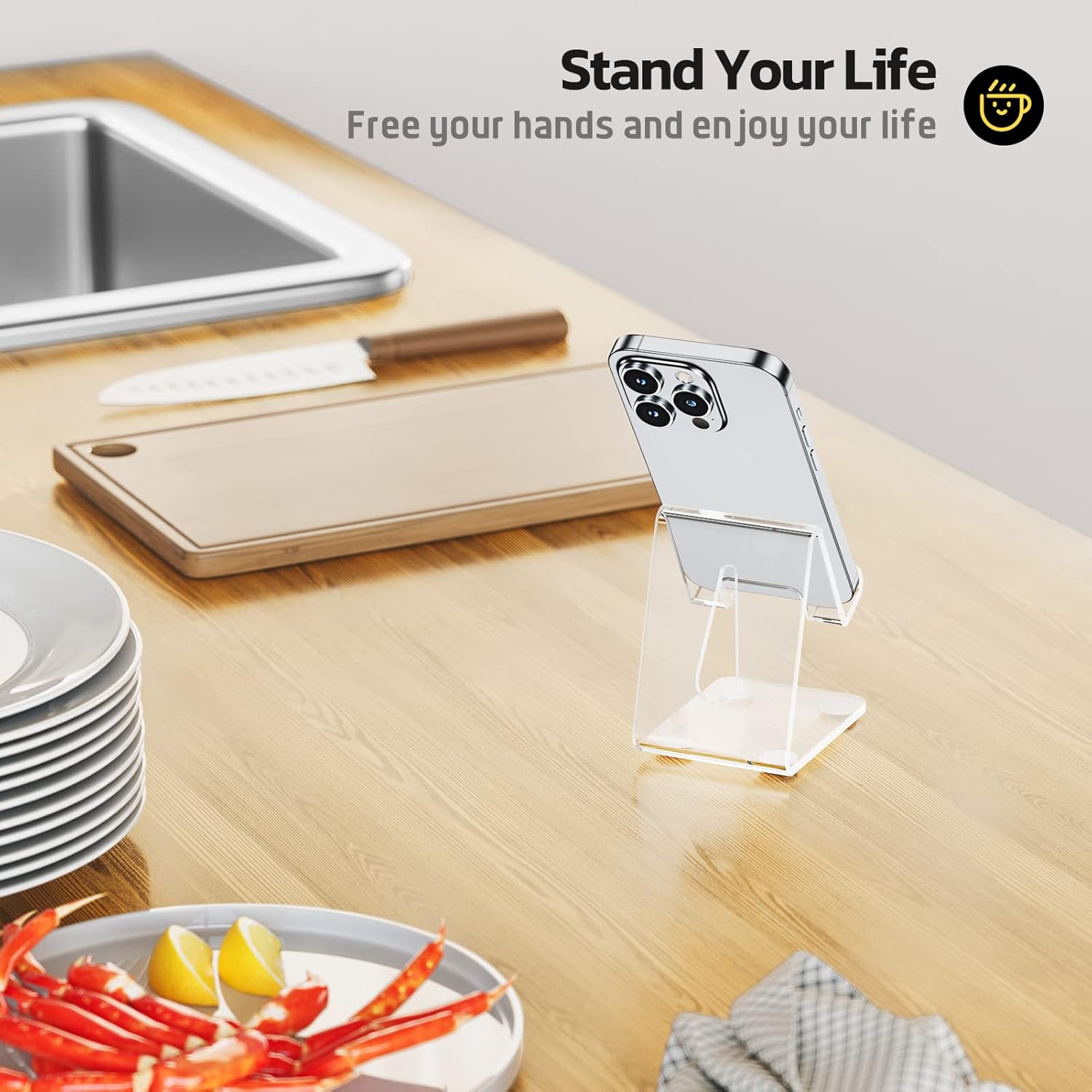 Private Label Urmust Acrylic Phone Stand for Desk, Clear Phone Holder, Office Accessory, Desk Decor, Compatible with iPhone 14/13/12 Pro Max Plus OEM Wholesale Manufacturer