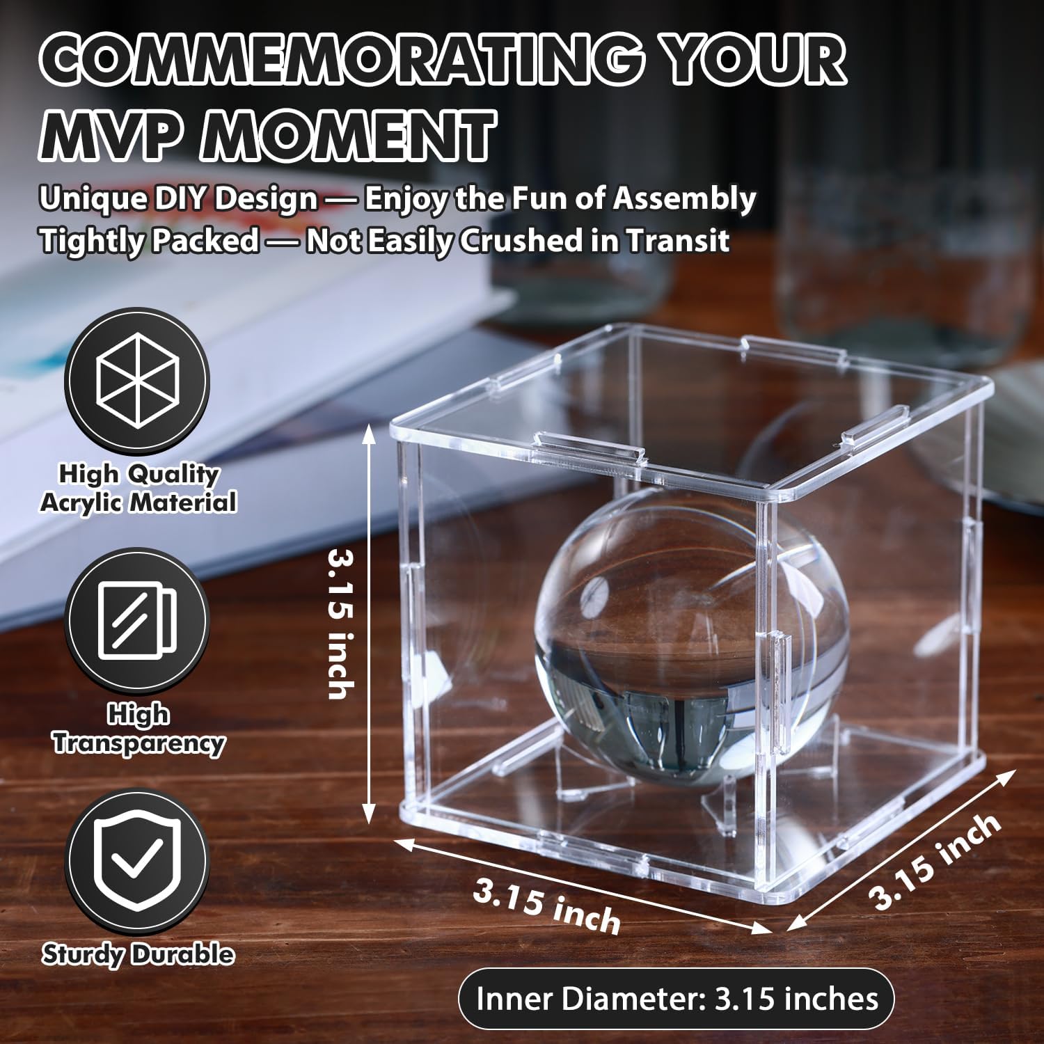 ODM 2 Pack Assembled Baseball Display Case, UV-Blocking Acrylic Baseball Holder Display Case, 3.2 Inch Cube Clear Softball Holder Box, Signed Baseballs Protector for Collectibles, Memorabilia, Tennis Ball Custom Logo Service