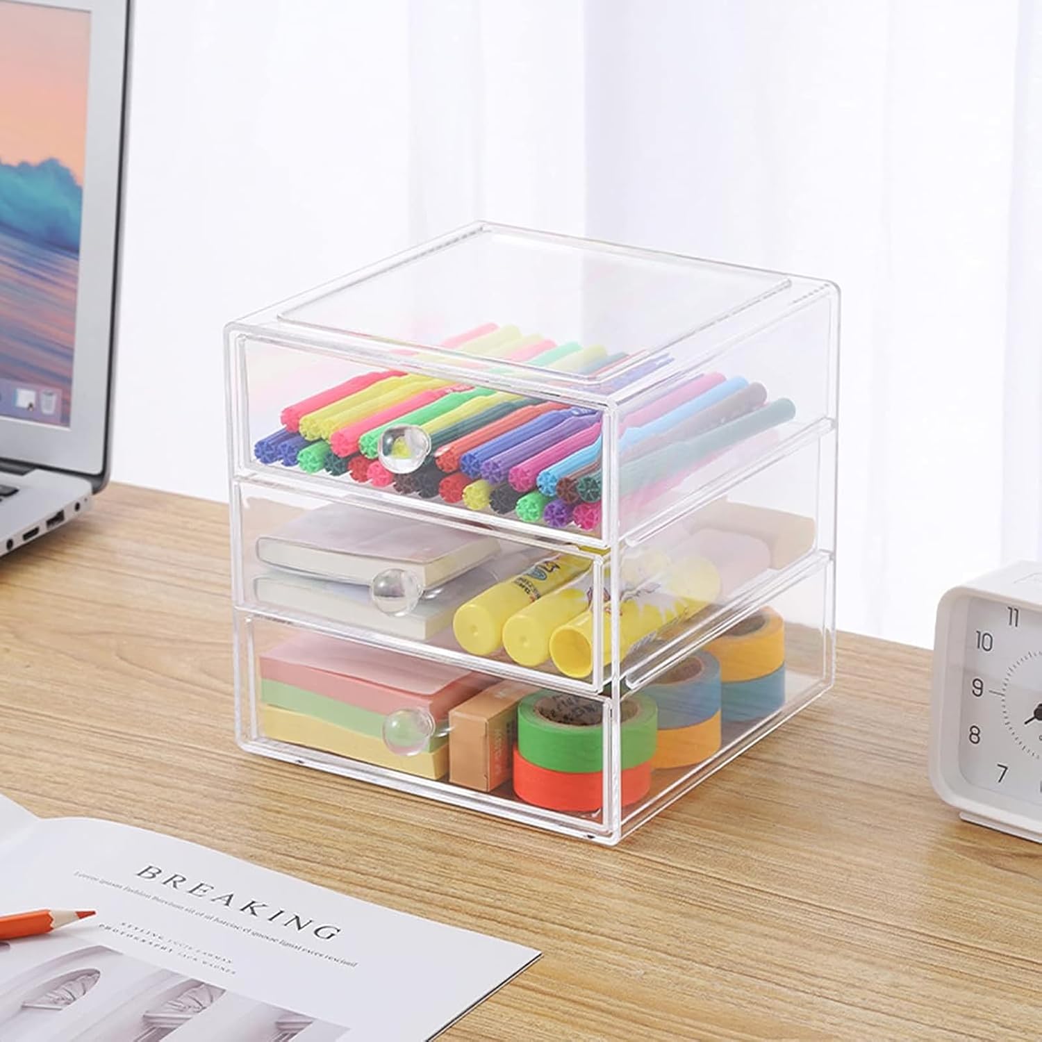 Private Label Makeup Drawer Organizer Box with 3 Drawers, Acrylic Cosmetic Display Case Vanity Organizer Jewelry Storage Box Stackable Storage for Cosmetics, Skin Care, Bathroom, Countertop, Clear Factory Direct Price