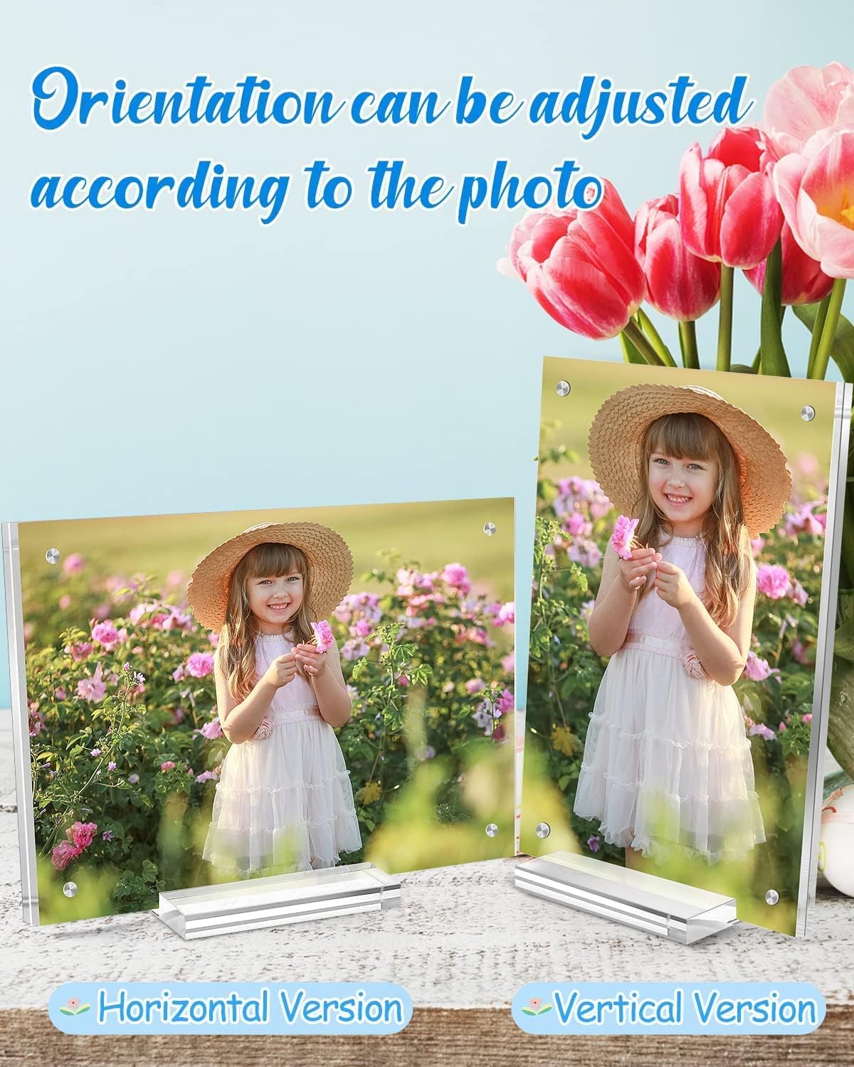 ODM 1 Pack Acrylic Picture Frame 11×14 Clear Double Sided Magnetic Photo Frame - Frameless Baby Friend Family Picture Desktop Display with Support Stand and Gift Boxes Custom Mold Development