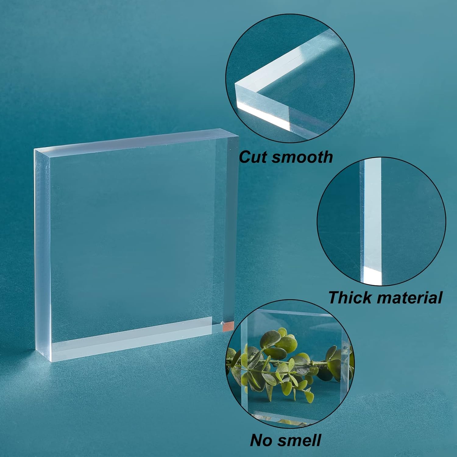 ODM CREATCABIN Square Clear Polished Acrylic Display Base Transparent Cube Pedestal Jewelry Ring Display Stands Photography Props Background for Showing Collectibles Jewelry Cosmetics Garage Kit 3.15 Inch Custom Logo Service