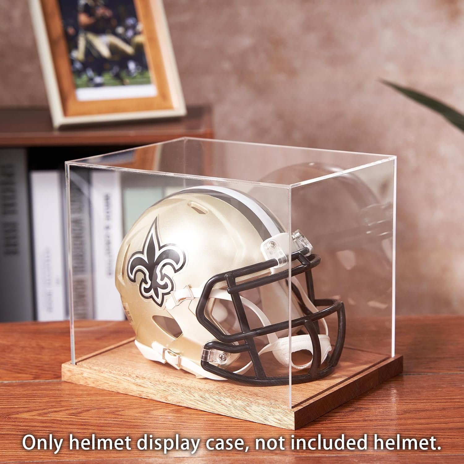 ODM Mini Helmet Display Case, No Assembly Required Acrylic Clear 1/2 Football Baseball Helmet Showcase, Solid Wood Base UV Protection Souvenirs and Collectibles Box, Ideal Gift for Sports Enthusiast Custom Mold Development